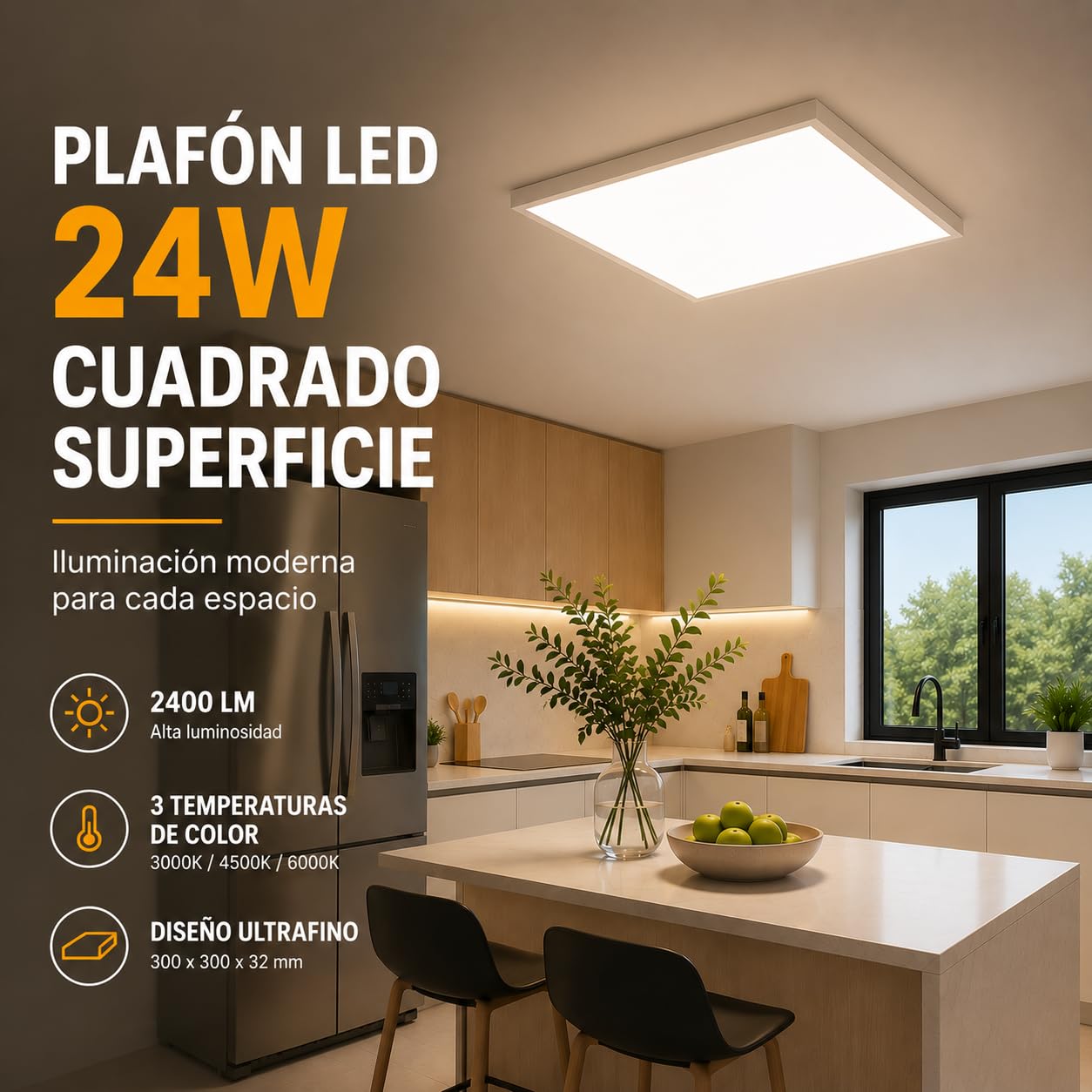 Plafoniera LED Quadrato 30x30cm, 24W (Pack 5) Luce Calda 3000k Superficie Luce a LED Sottile Per Soggiorno, Sala da Pranzo, Cucina, Ufficio ONSSI LED