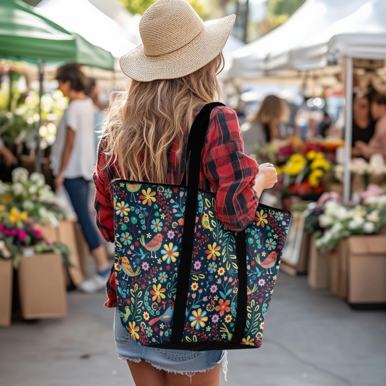 Tote Bag Tela Bolsas de Tela Poliéster Bolso de Mano de Mujer Reutilizable Bolsa Compra Plegable Tote Bag Cremallera Bolso Viaje Duradero Totebag