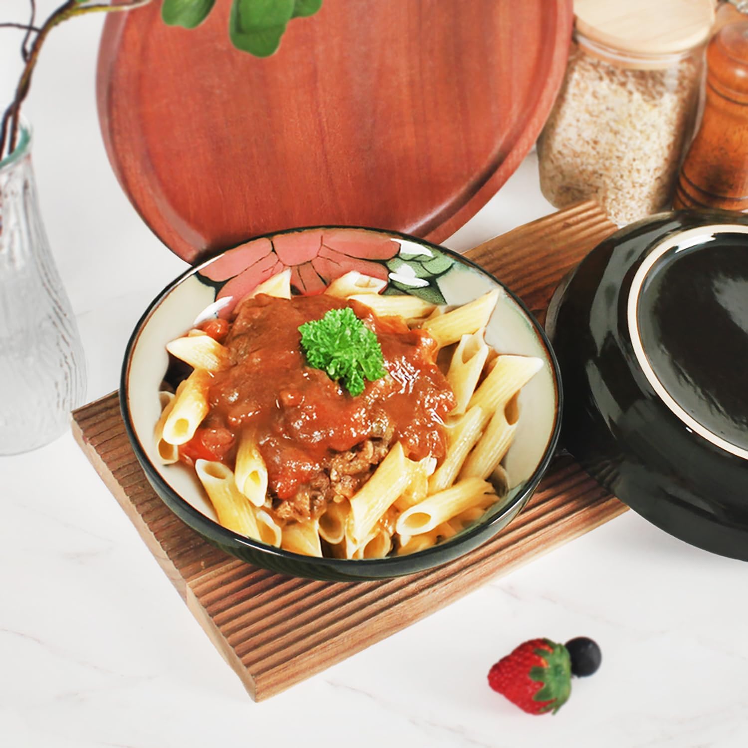 Ceramic Salad Plate Set, 7.9-inch Non-fading Hand-painted Plates, 4-piece Set, Suitable for Appetizers, Dinner, Desserts, Microwaveable and Dishwasher-safe Restaurant Kitchen Tableware Set