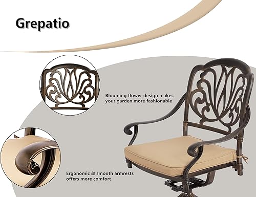 Miniatura 3 de Grepatio Juego de comedor al aire libre de 5 piezas de aluminio fundido para patio, mesa y sillas de exterior, muebles exteriores, 4 sillas