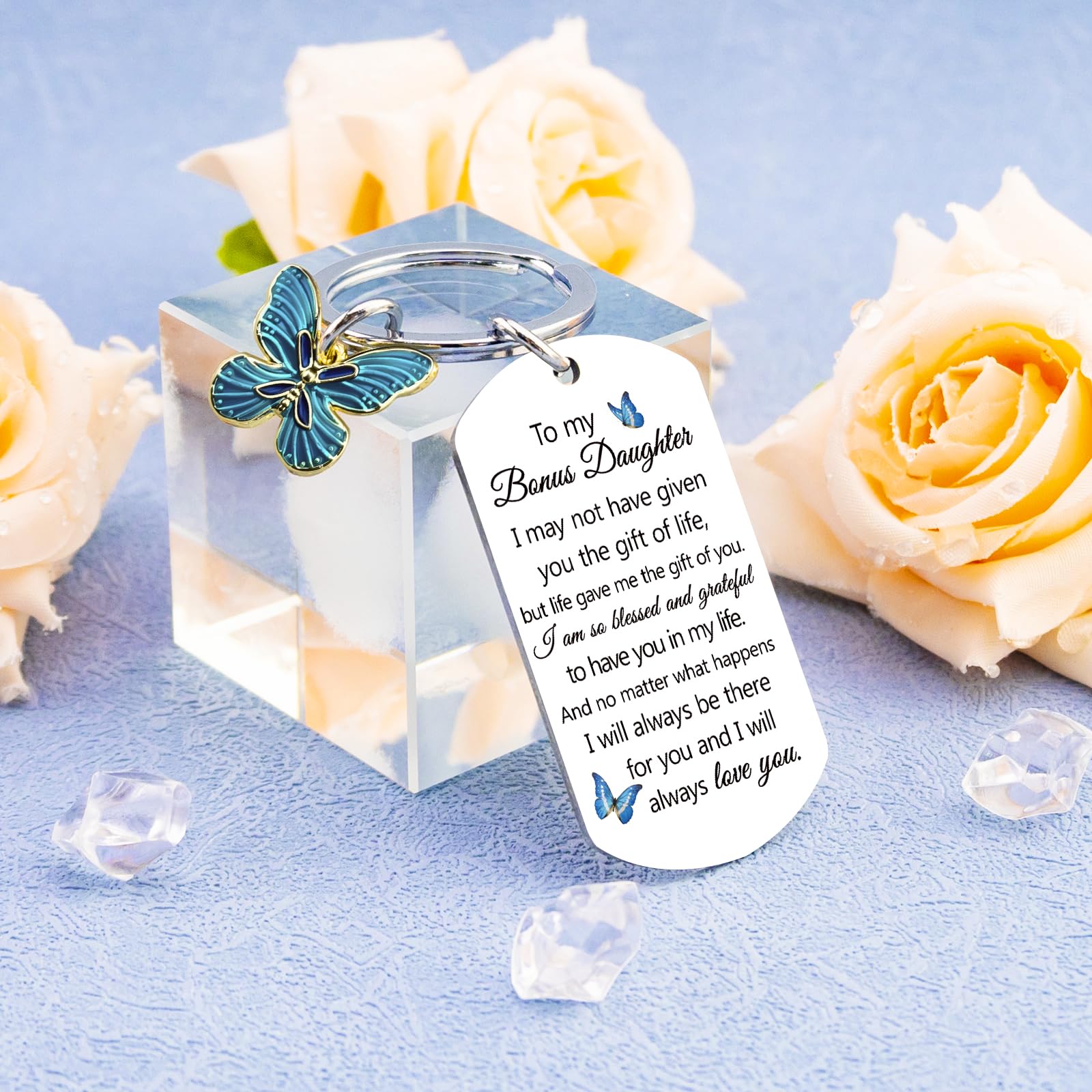 Bonus Daughter Gifts Stepdaughters Gift from Stepmom Daughter in Law Birthday Gifts from Mother in Law To My Bonus Daughters Keychain Daughters Birthday Graduation Christmas Stocking Stuffers