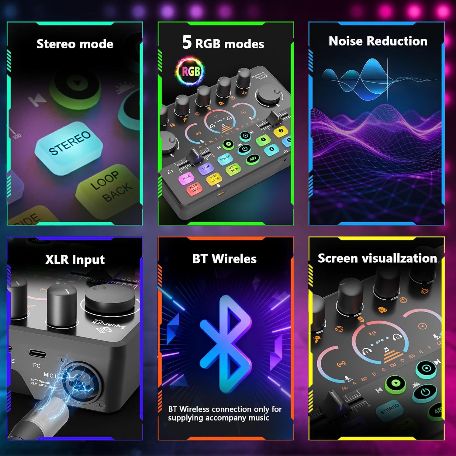 Podcast Equipment Bundle, +8GB Memory Card, Audio Interface Mixer with 48V Condenser Microphone, Built-in Recorder, Stereo, Voice Change for Podcast Recording, Streaming, Cam/PC/Phone/Tiktok (RS2i2)