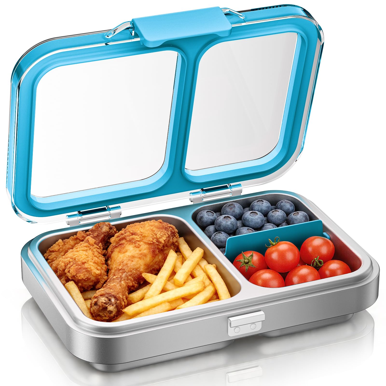 G.a HOMEFAVOR Edelstahl Brotdose Kinder 1000ml Metall Bento Lunchbox mit 2 Fächern Auslaufsichere Brotbox Kindergarten Kita Schule Sandwichbox Brotzeitdose Vesperdose Brotbüchse, Blau