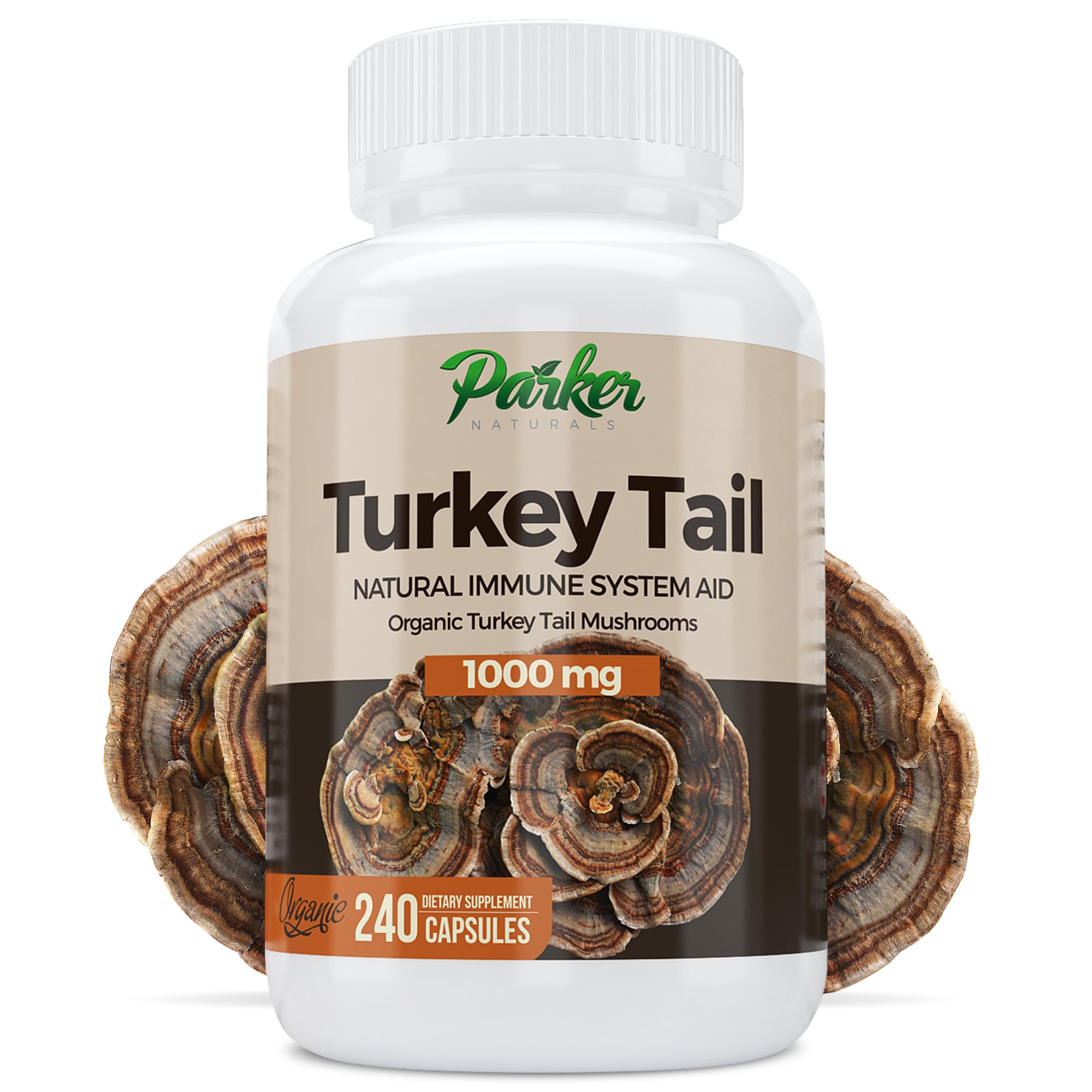 Parker Naturals Turkey Tail Mushroom Capsules - Organic Mushroom Supplement for Immune System Health Support - 1000 mg Premium Mushroom Supplements - 240 Capsules