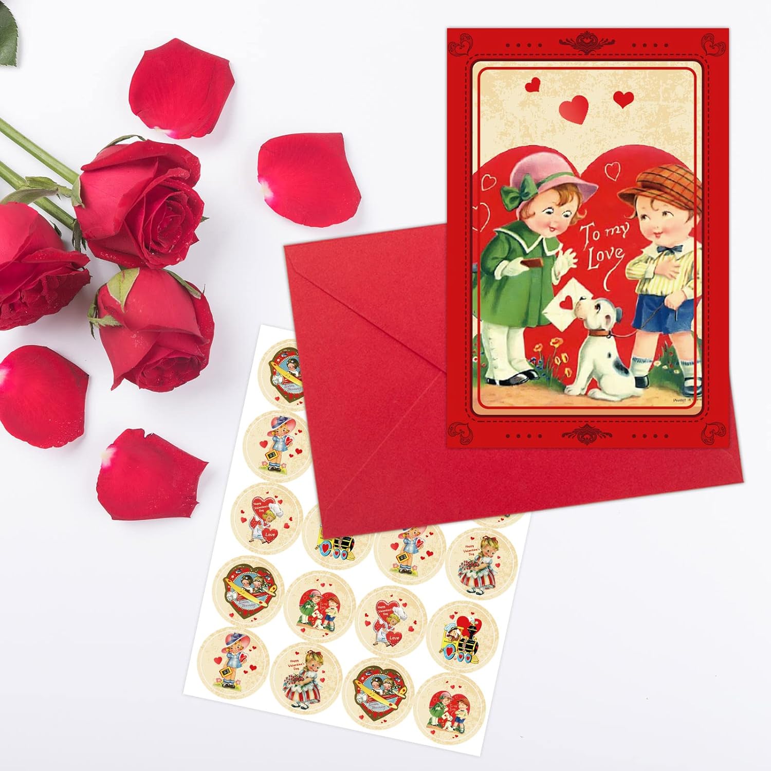 ceiba tree Vintage Valentine‘s Day Cards 12 Pack Assorted Retro Kids Blank Greeting Notes Cards with Envelopes : Office Products