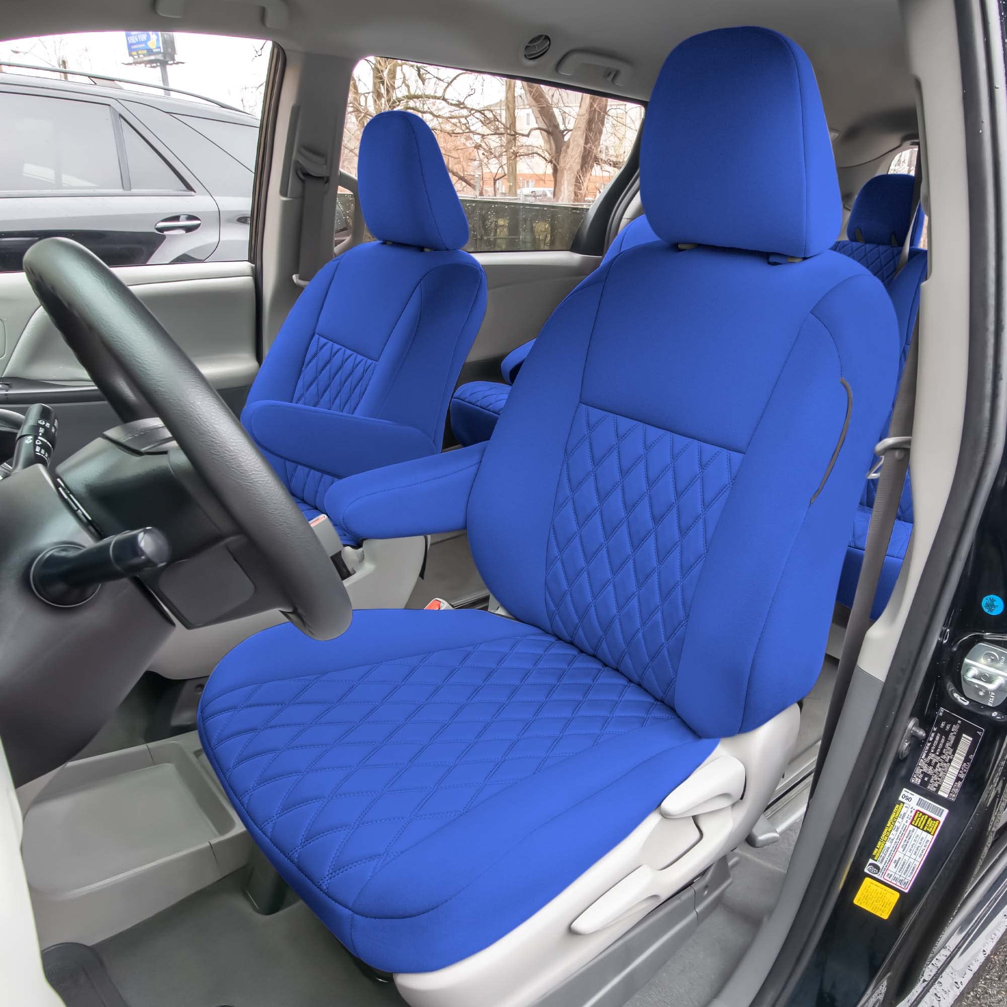 FH Group Custom Fit Car Seat Covers for 2011-2020 Toyota Sienna 7 Seater with Ultraflex Neoprene Water Resistant Automotive Seat Covers - Full Set Solid Blue