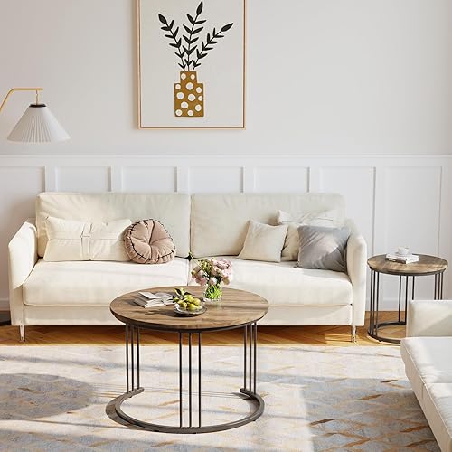 Miniatura 8 de Garden 4 you - Mesa de centro anidada, juego de 2 mesas redondas de 23.6" de centro de madera con marco metálico, mesas de centro para sala de