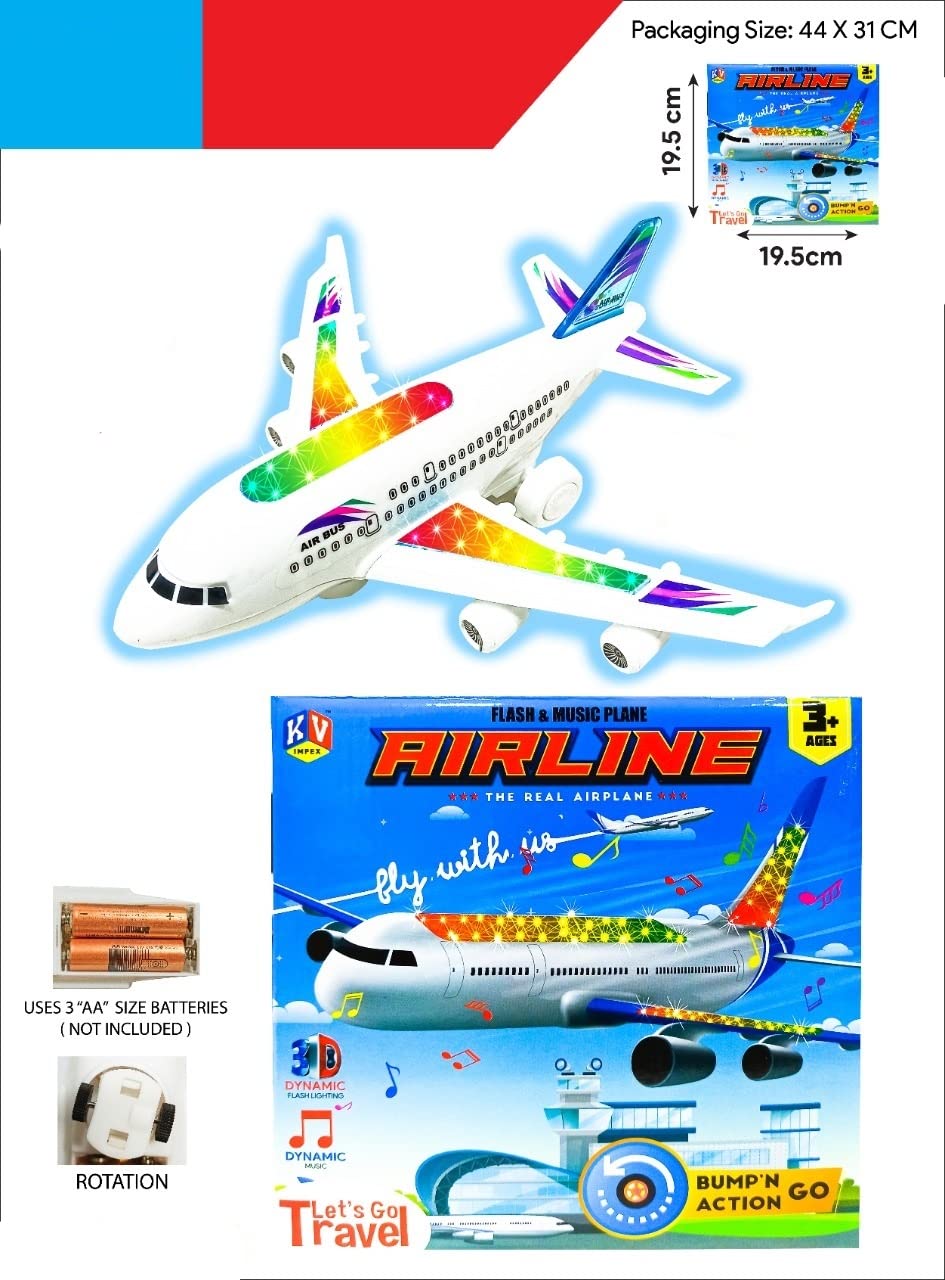 Negi Battery Operated Airplane Toys with Flashing Lights,Realistic Jet Sound and Bump N Go Action for Kids 1
