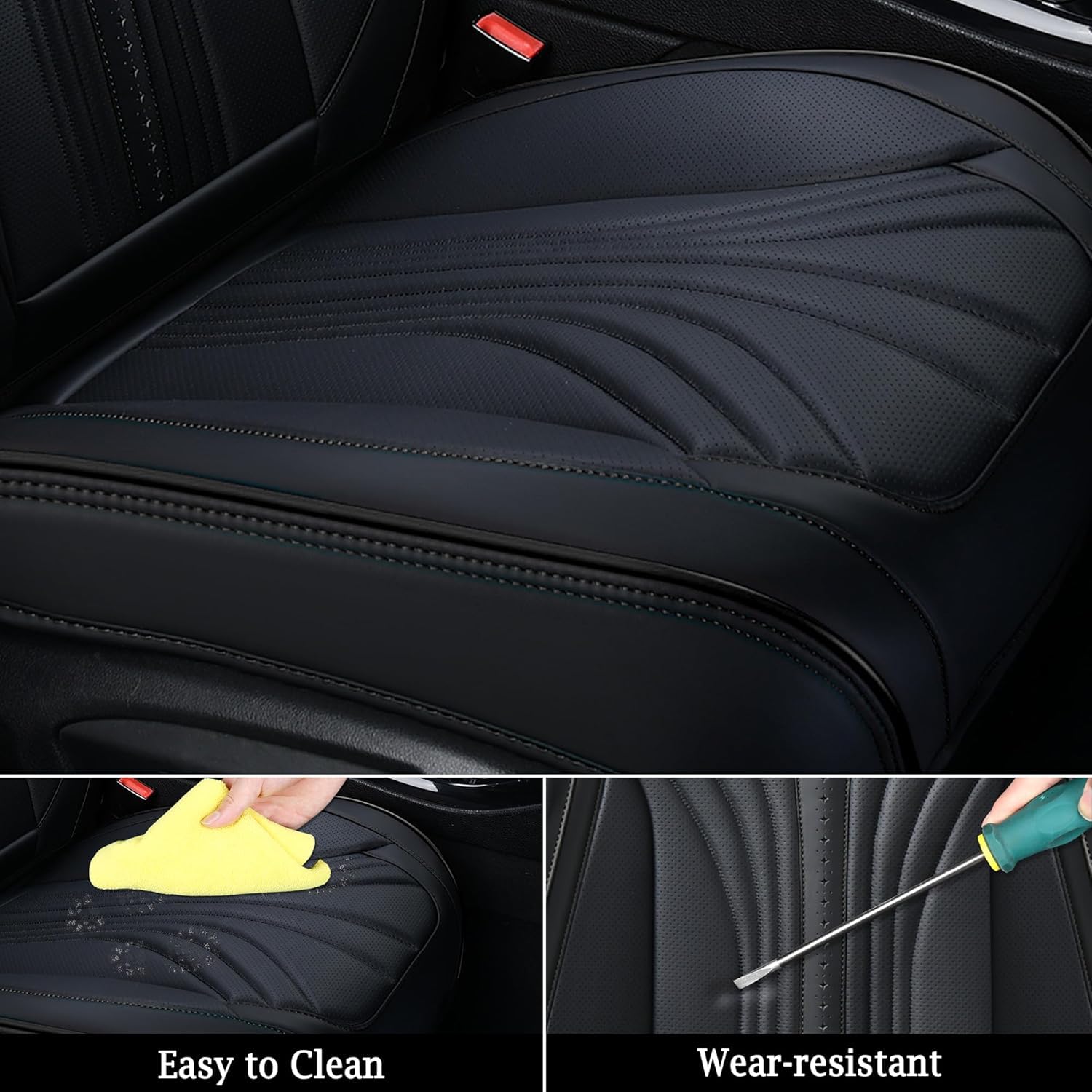 FLORICH Autositzbezüge Vollständiges Set, Leder Sitzbezüge Luxus 5 Sitze Universal Schwarz Sitzbezüge für Autos Wasserdicht Sitzschoner Kunstleder Automotive Fahrzeugbezug für Autos SUV Pick-up LKW