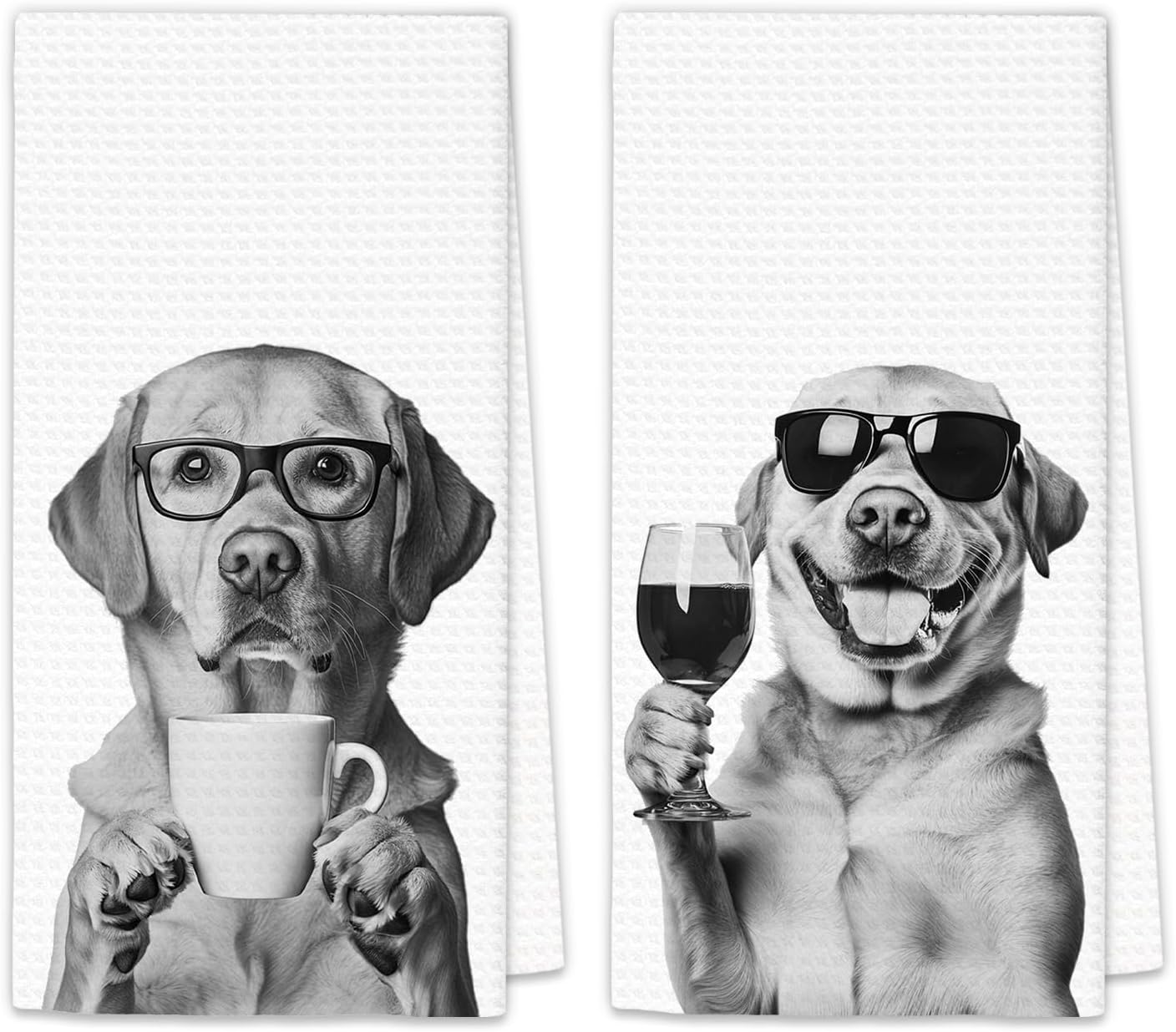 OINDADE Labrador Retriever Gifts Coffee Wine Kitchen Towels Set of 2, Coffee Dog Dish Tea Towel for Kitchen Decorative, Gifts for Labrador Retriever Lovers Towels, Wine Lover Gift Dog Decor, 16x24In