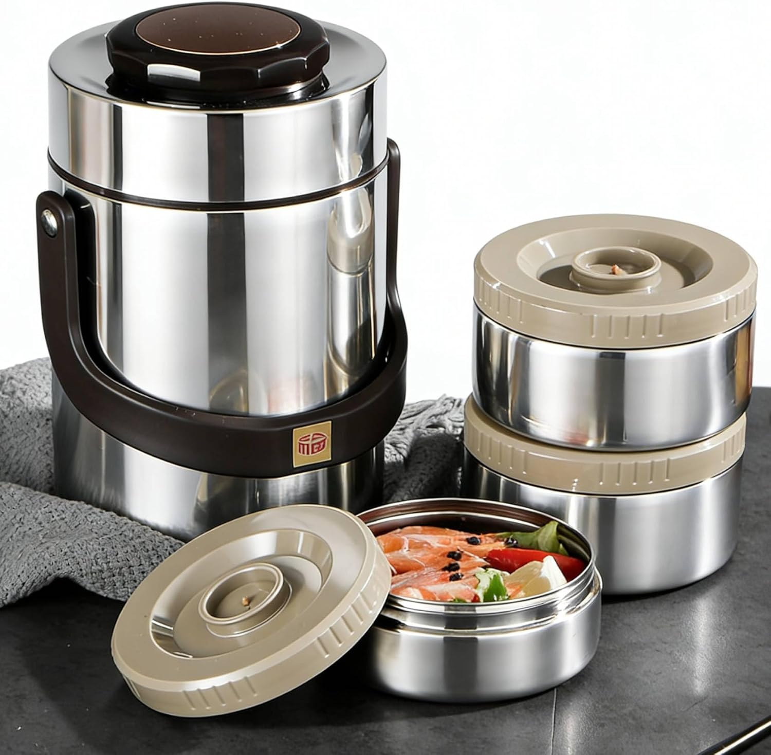 Ejoyous Insulated Lunch Box, 2000ml 304 Stainless Steel Vacuum Insulation Container For Hot Food Portable 3 Layer Vacuum Insulated Soup Insulation for Work Office Outdoor Travel