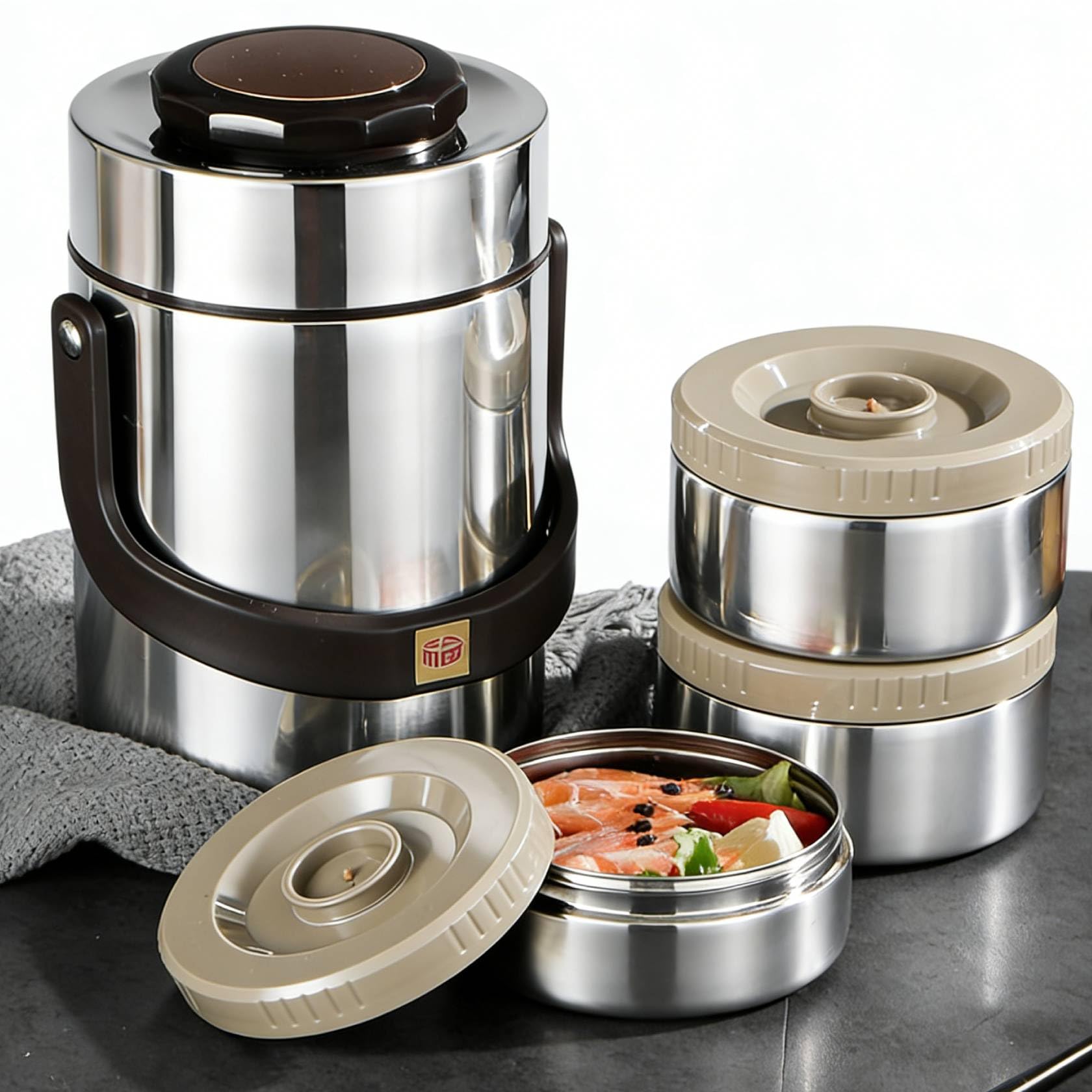 Ejoyous Contenitore termico per il pranzo, 2000 ml, in acciaio inox 304, contenitore isolante sottovuoto per alimenti caldi, portatile, a 3 strati, isolamento sottovuoto, per lavoro, ufficio, viaggi