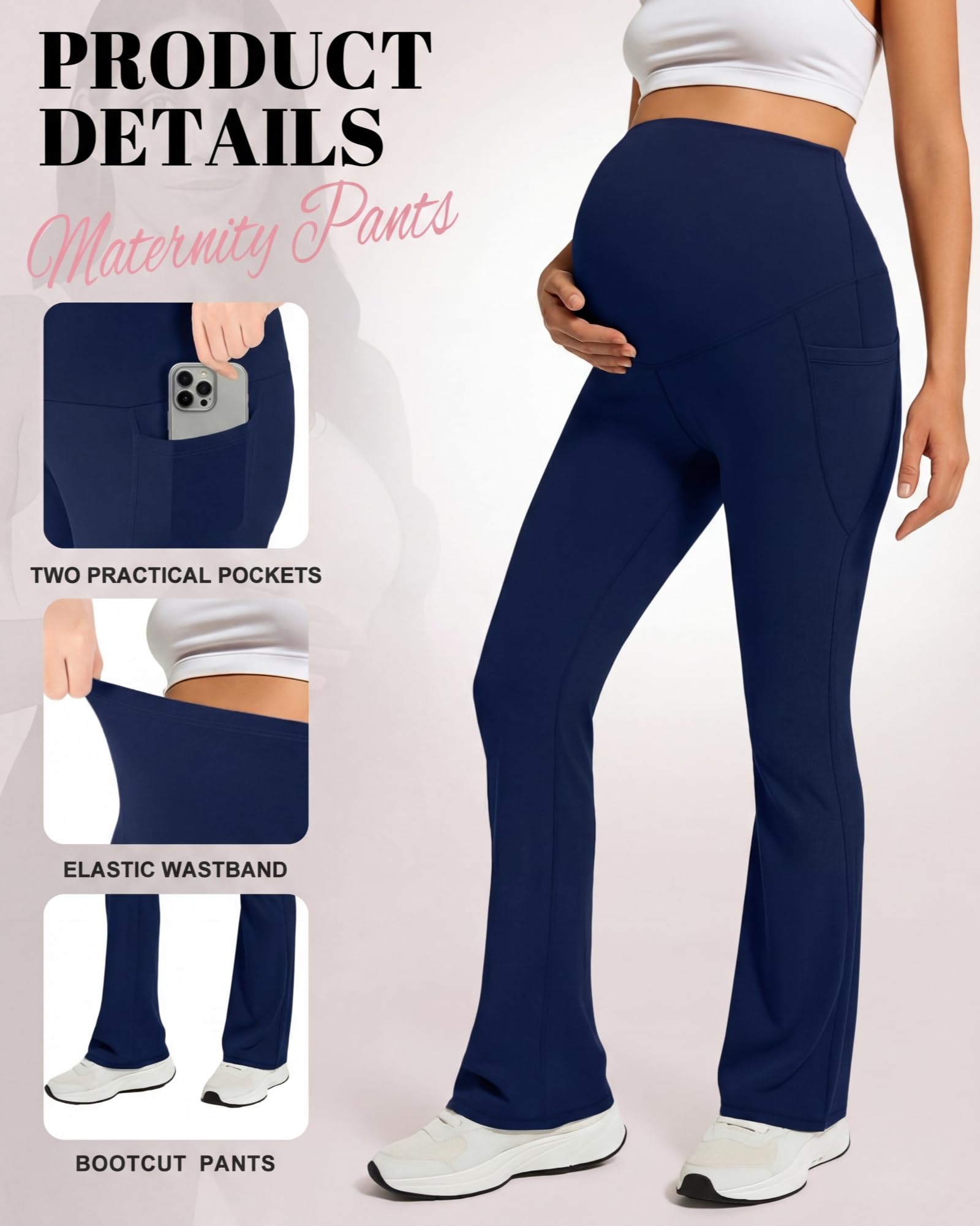 Coume 3er-Pack Schwangerschaftshosen für Frauen, dehnbare Schwangerschaftsleggings mit Taschen über dem Bauch, Bootcut-Yogahose