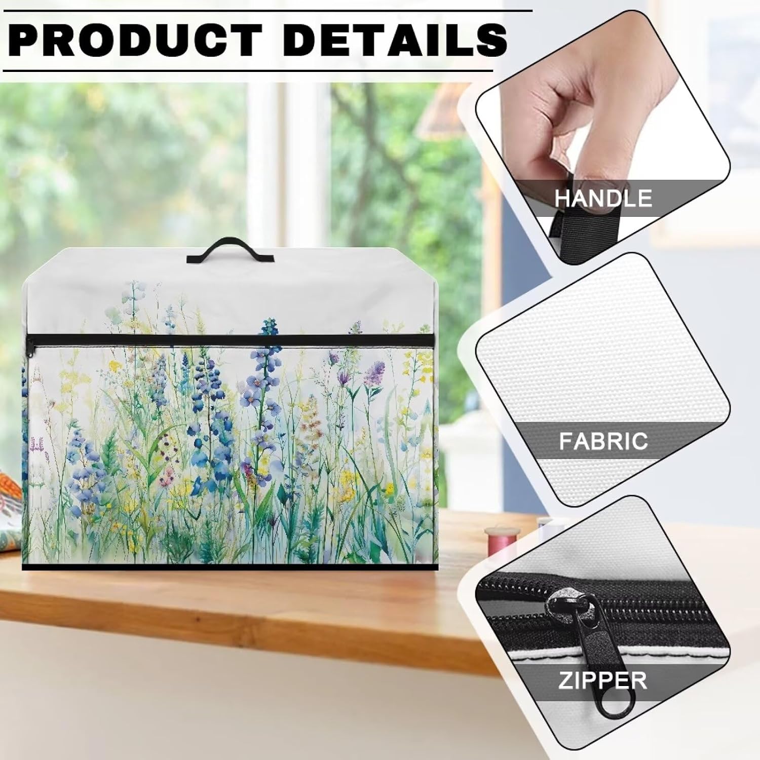 Floral Sewing Machine Cover,Sewing Machine Dust Cover with Convenient Pockets,Sewing Machine Dust Cover Compatible with Most Standard Sewing Machine