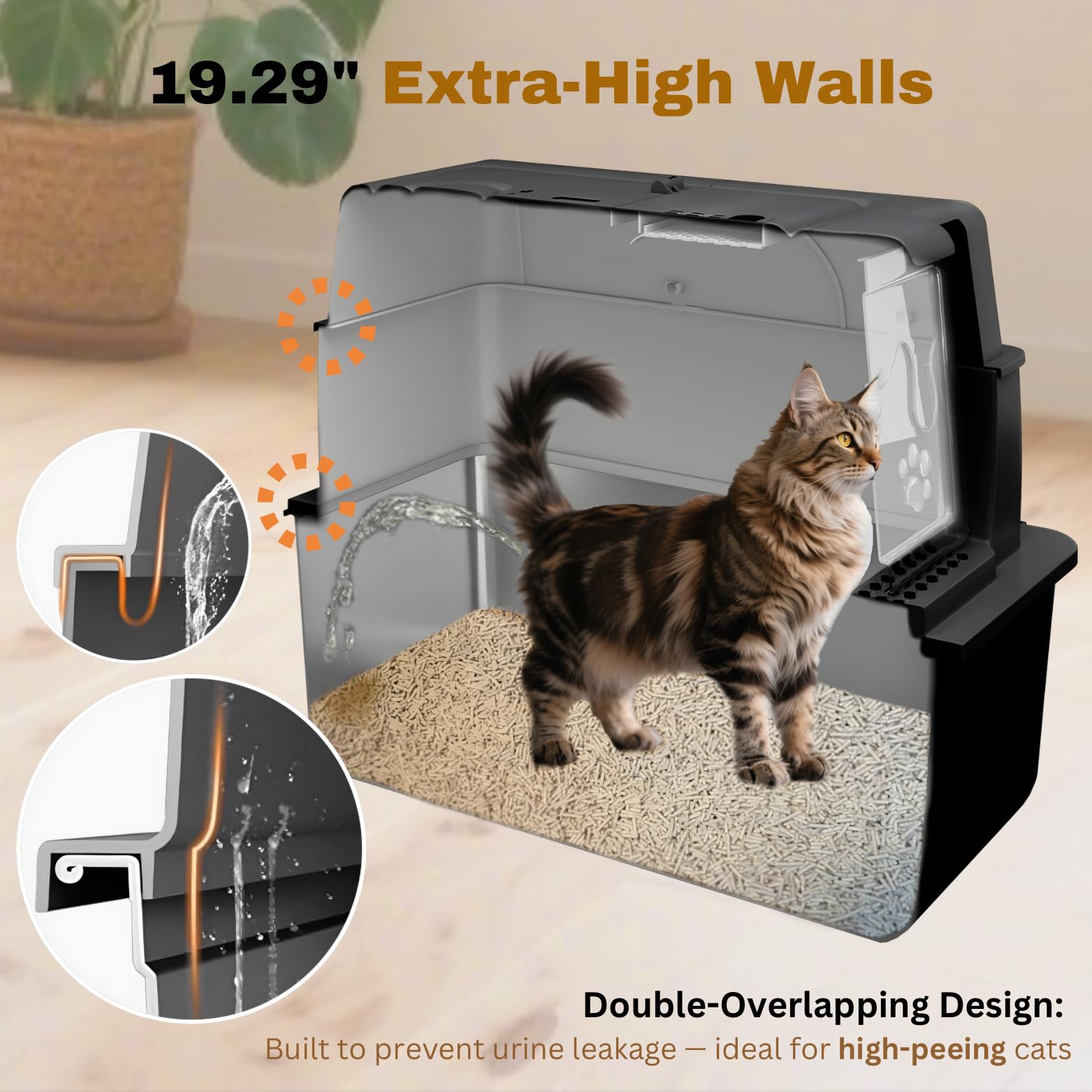 XXXXL Jumbo Stainless Steel Litter Box with Lid for Maine Coon, 28" L x 20" W x 19" H Extra Large Stainless Steel Cat Litter Box for Big Cat and Multi-Cats Families,Non-Sticky, Anti-Leakage (Black) - image 4