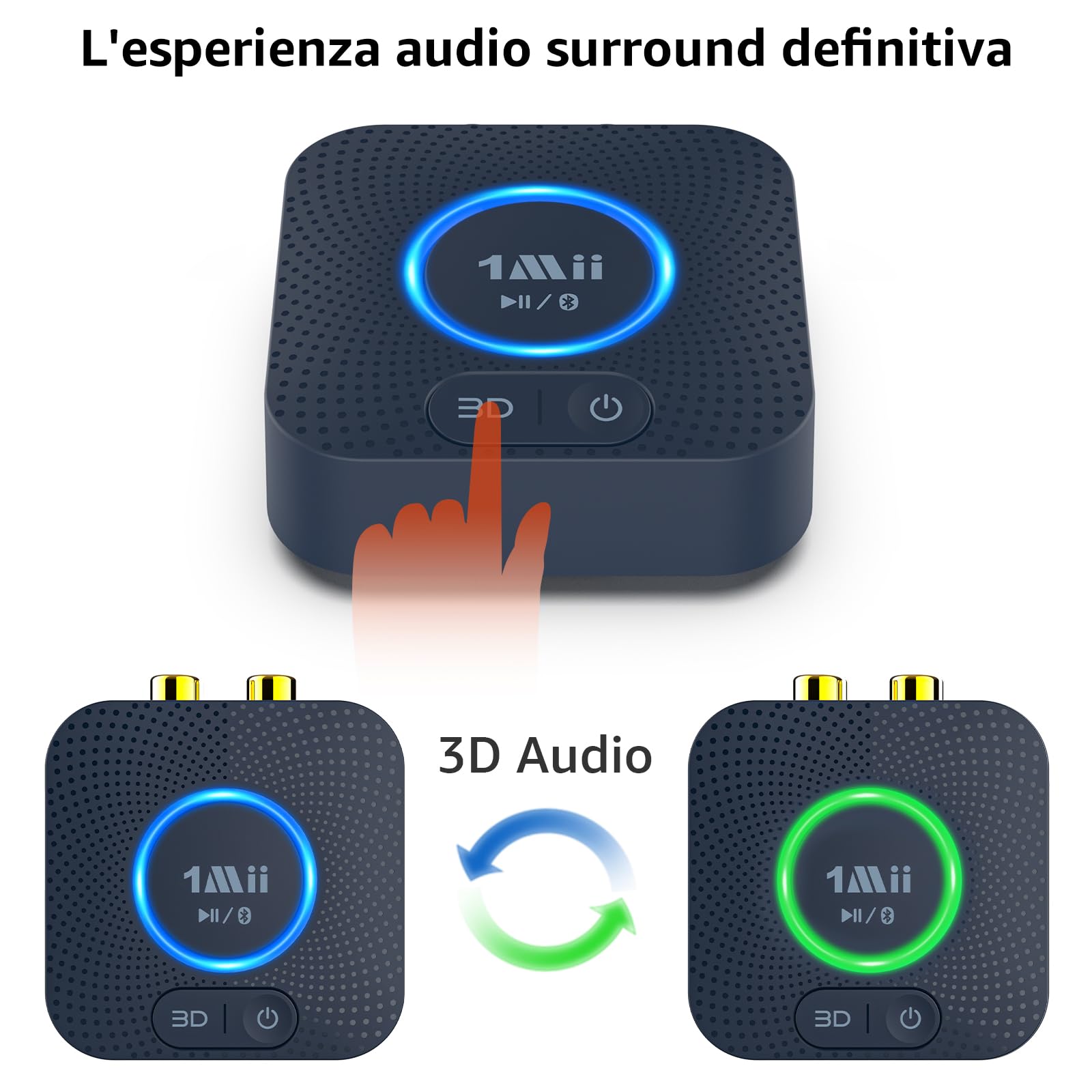 1Mii B06HD Ricevitore Audio Bluetooth 5.3, Adattatore Bluetooth per Sistema Stereo HiFi Domestico, con Audio Surround 3D a Bassa Latenza aptX HD, 15 Ore di Riproduzione, Jack AUX RCA da 3.5mm