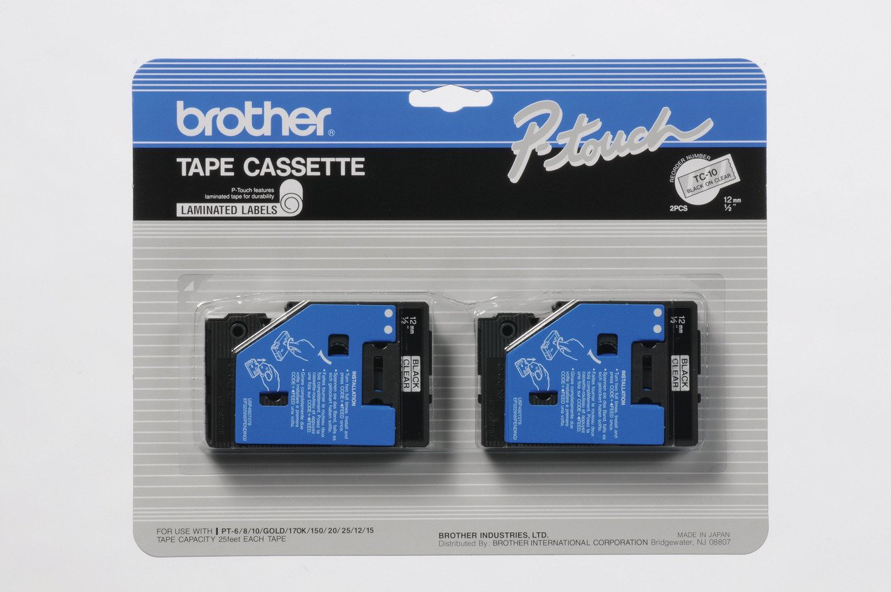 TC Tapes 2/Pack 1/2" (12mm) Black on Clear for Brother PT-III, PTIII Label Maker