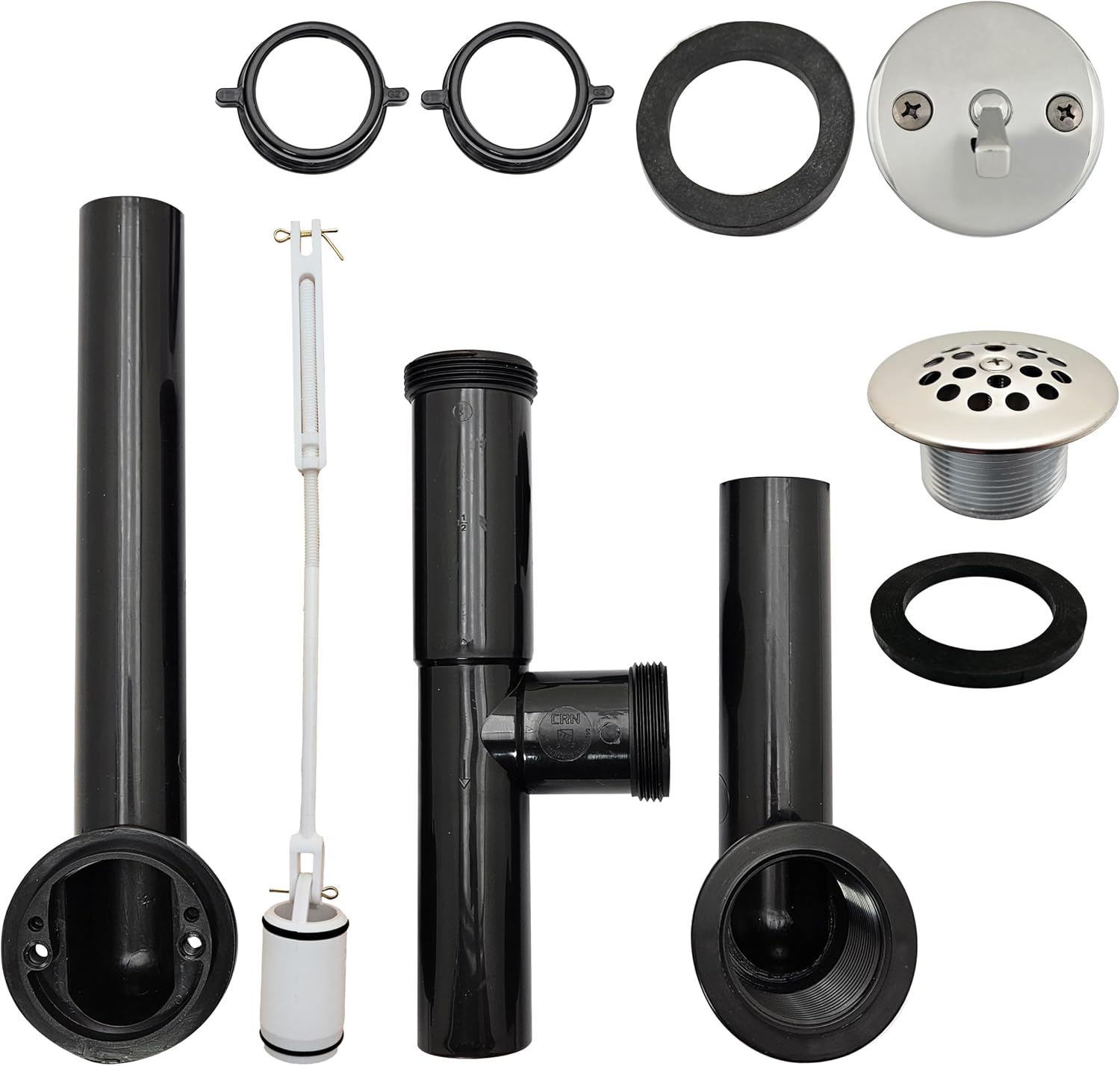 Westbrass Y592144-05 1-1/2" x 14" Black Tubular Bath Waste & Overflow Assembly with Trip Lever and Beehive Strainer Grid Drain, Polished Chrome