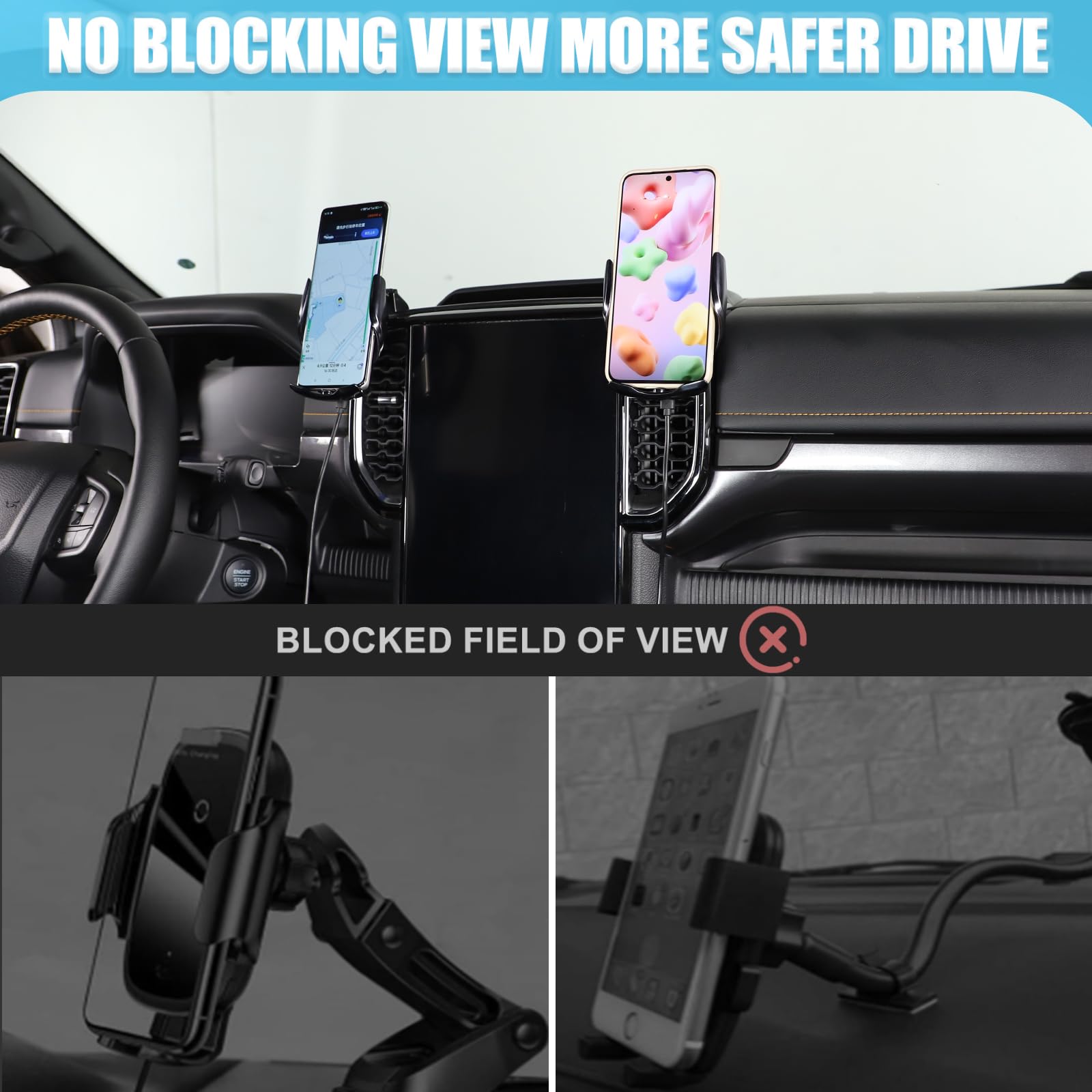 METYOUCAR Soporte de teléfono de coche para Ford Ranger 2023-2025, centro de ventilación de aire izquierdo y derecho, soporte fijo giratorio para teléfono móvil para coche, apto para iPhone, Android y