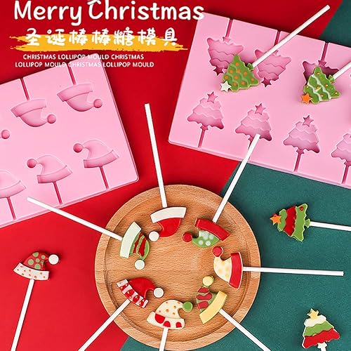 Miniatura 9 de Paquete de 3 moldes para piruletas de silicona para caramelos duros de chocolate, molde de goma de Navidad con 100 palitos de chupón (12 cavidades)