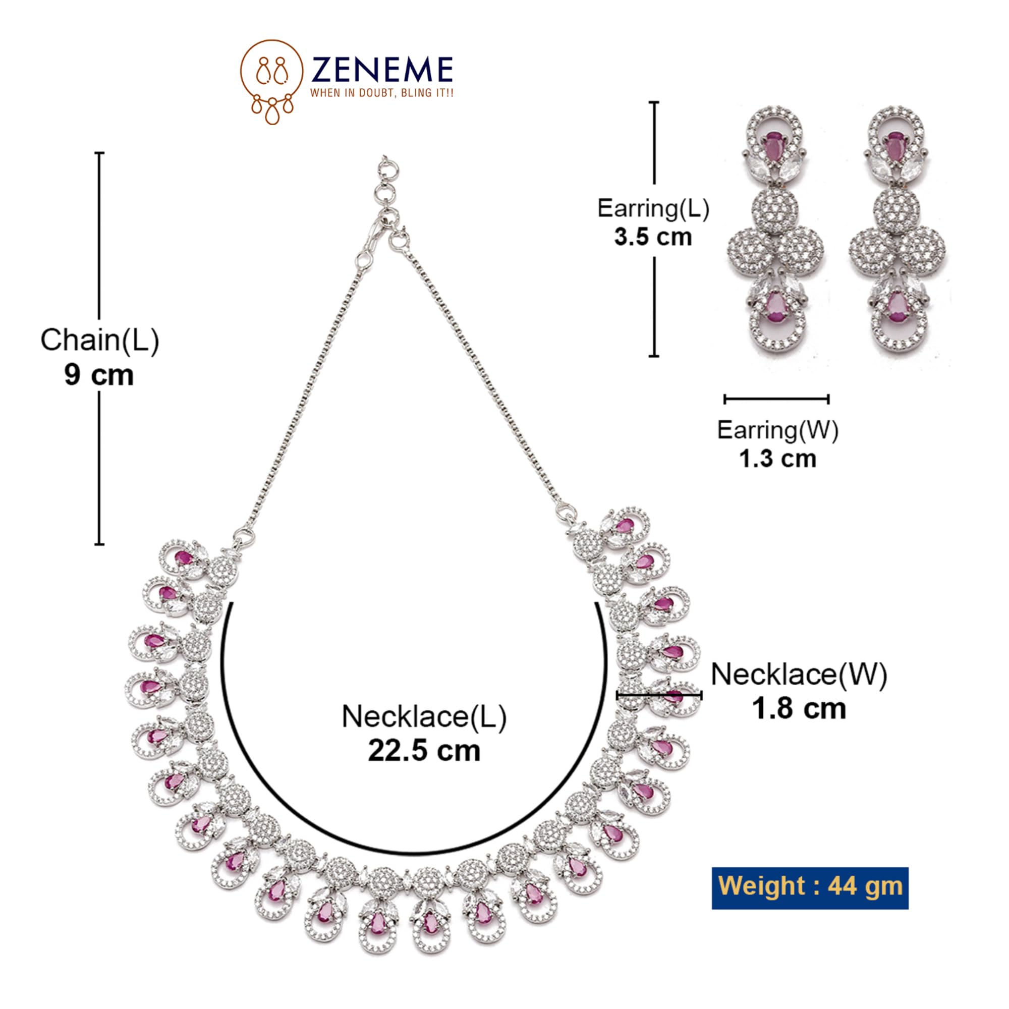 Rhodium-Plated American Diamonds Studded Necklace Set