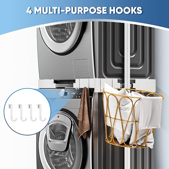 Universal Connection Frame Set for Washing Machine and Dryer 46-66 cm Adjustable Connection Frame Kit Stacking Kit with Ratchet Rope Intermediate Installation Kit for Space-saving Laundry Rooms