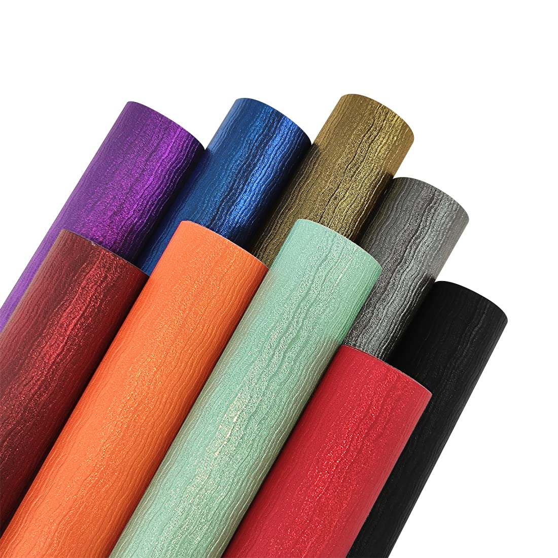 Photo 1 of 9 Pcs 8x12 Inch Metallic Textured Synthetic PU Leather, Dark Wave Bump Texture Crafts Fabric for DIY Projects Applique Decor Black Red Blue