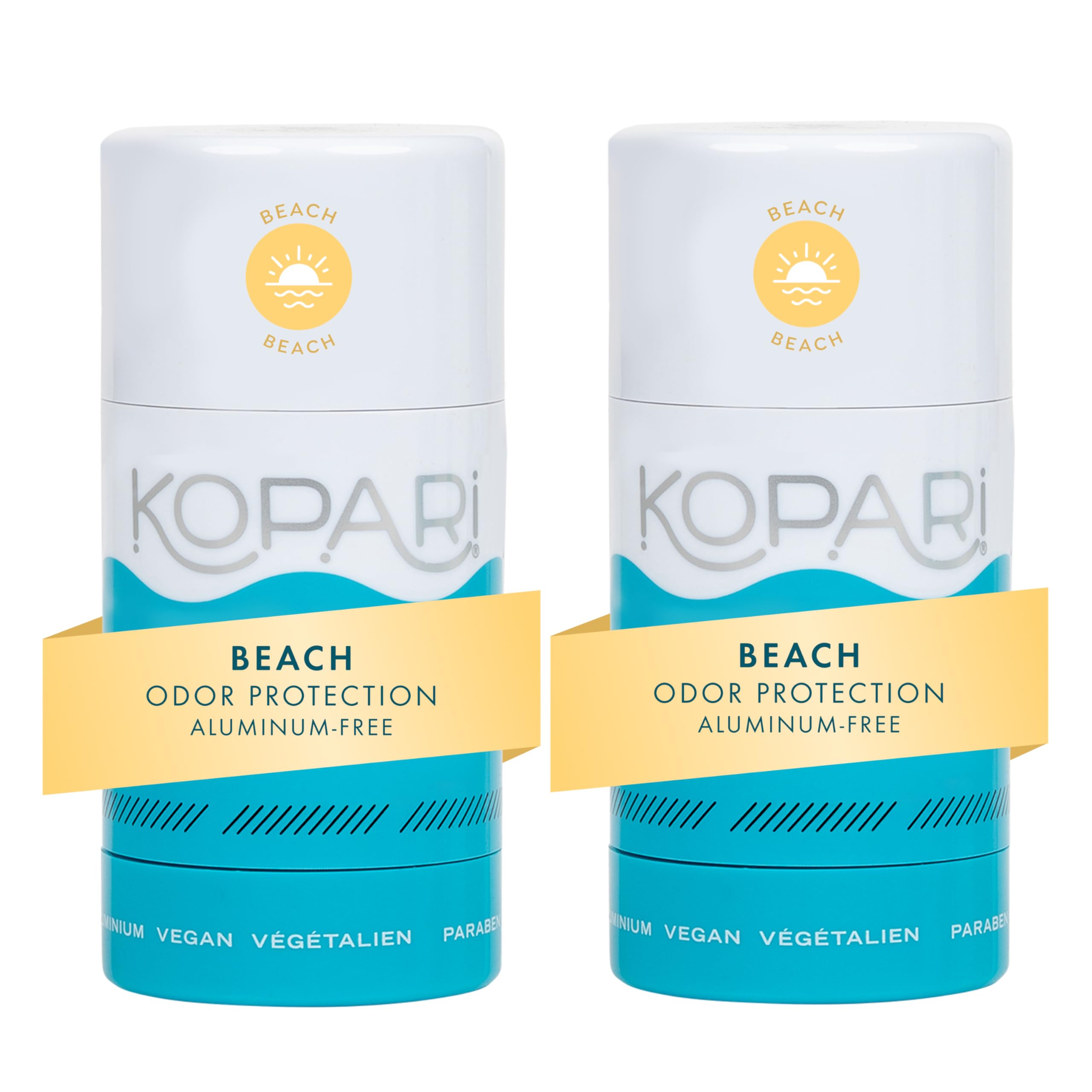 Kopari Aluminum Free Coconut Deodorant, Non Toxic & Clean Plant-Based, No Aluminum, Parabens or Baking Soda, Long Lasting Protection, Beach 2 Pack