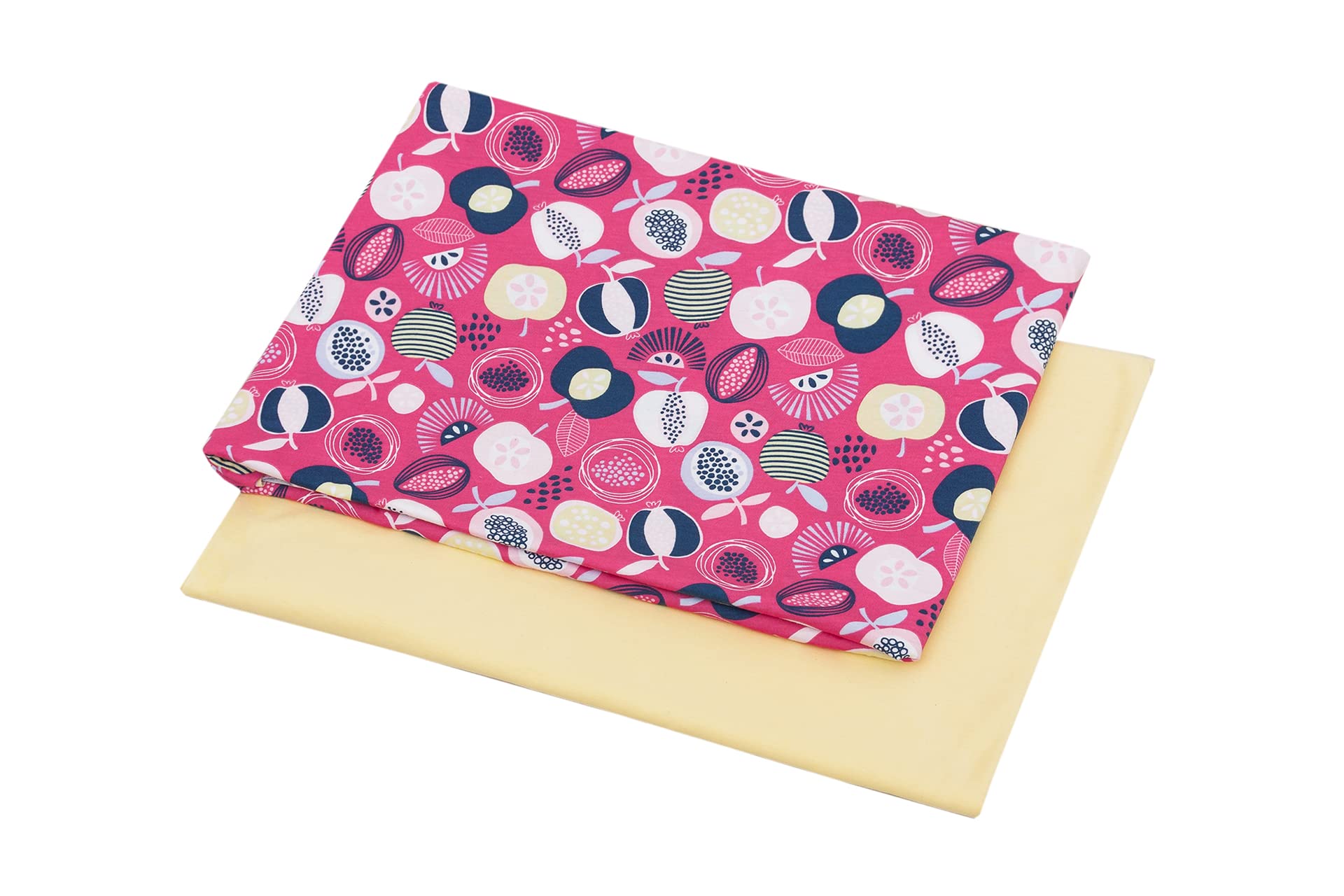 Duo, tessuto jersey da cucire, 92% cotone, 8% elastan, tessuto per bambini, jersey di cotone, motivo: frutta rosa + beige chiaro, 2 x 200 cm x 160 cm, prezzo base per m² = 6,24