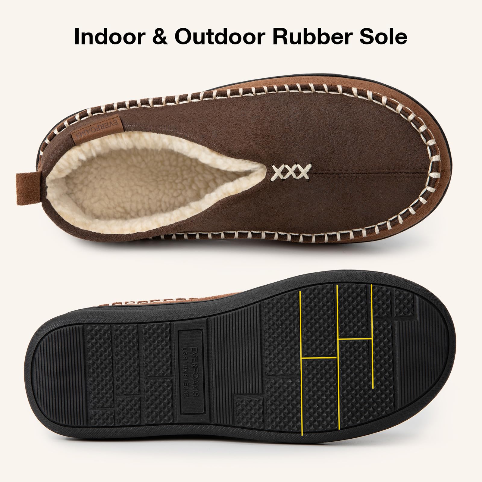 EverFoams - Pantofole Mocassino in Micro Suede Memory Foam con Fodera in Sherpa Fuzzy e Suola Antiscivolo per Uomo