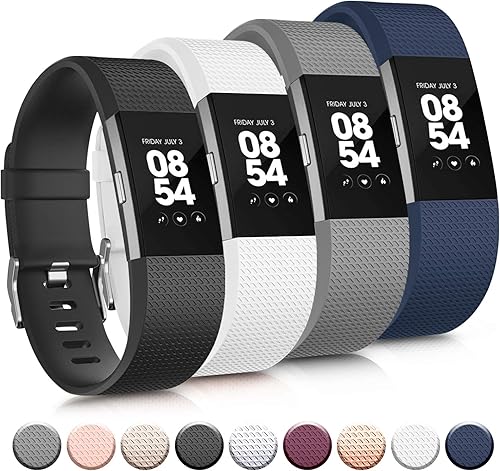 Tobfit Bandas deportivas compatibles con Fitbit Charge 2, paquete de 4, pulseras de repuesto para mujeres y hombres, pequeñasgrandes
