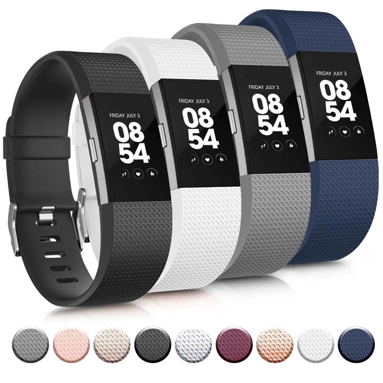 Tobfit Sport Bands Compatible with Fitbit Charge 2, 4 Pack, Replacement Wristbands for Women Men, Small/Large
