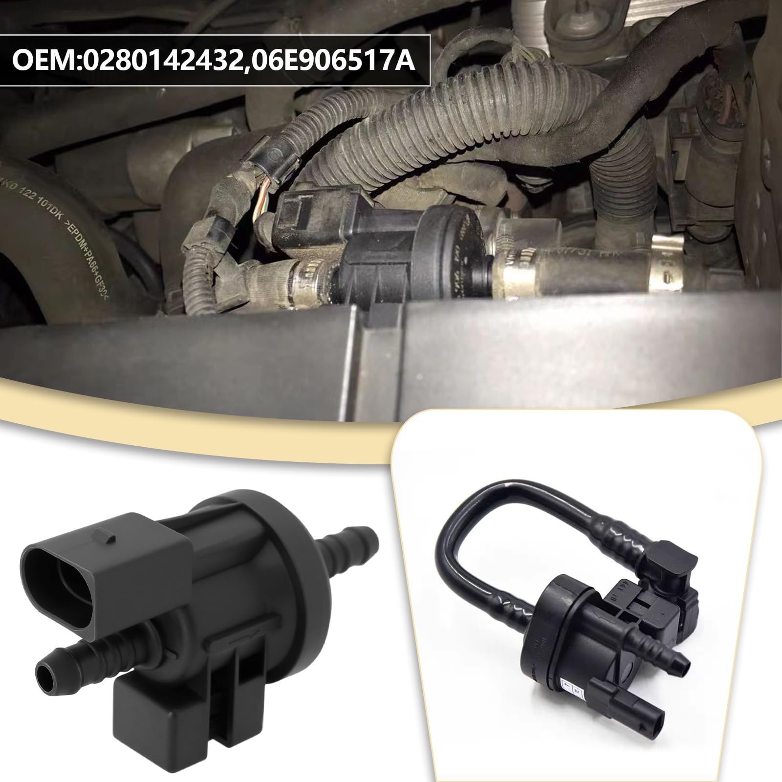 EMSea 1 Pz. Valvola Di Spurgo Del Contenitore Del Vapore Dell'auto Solenoide Valvola Di Sfiato 0280142432 06E906517A Compatibile Con Jetta Compatibile Con Golf Nero