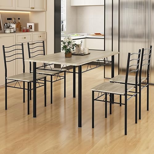 Miniatura 3 de Giantex Juego de mesa de comedor de 47 pulgadas para 4, mesa de cocina rectangular con 4 sillas de comedor, marco de metal, juego de comedor de 5