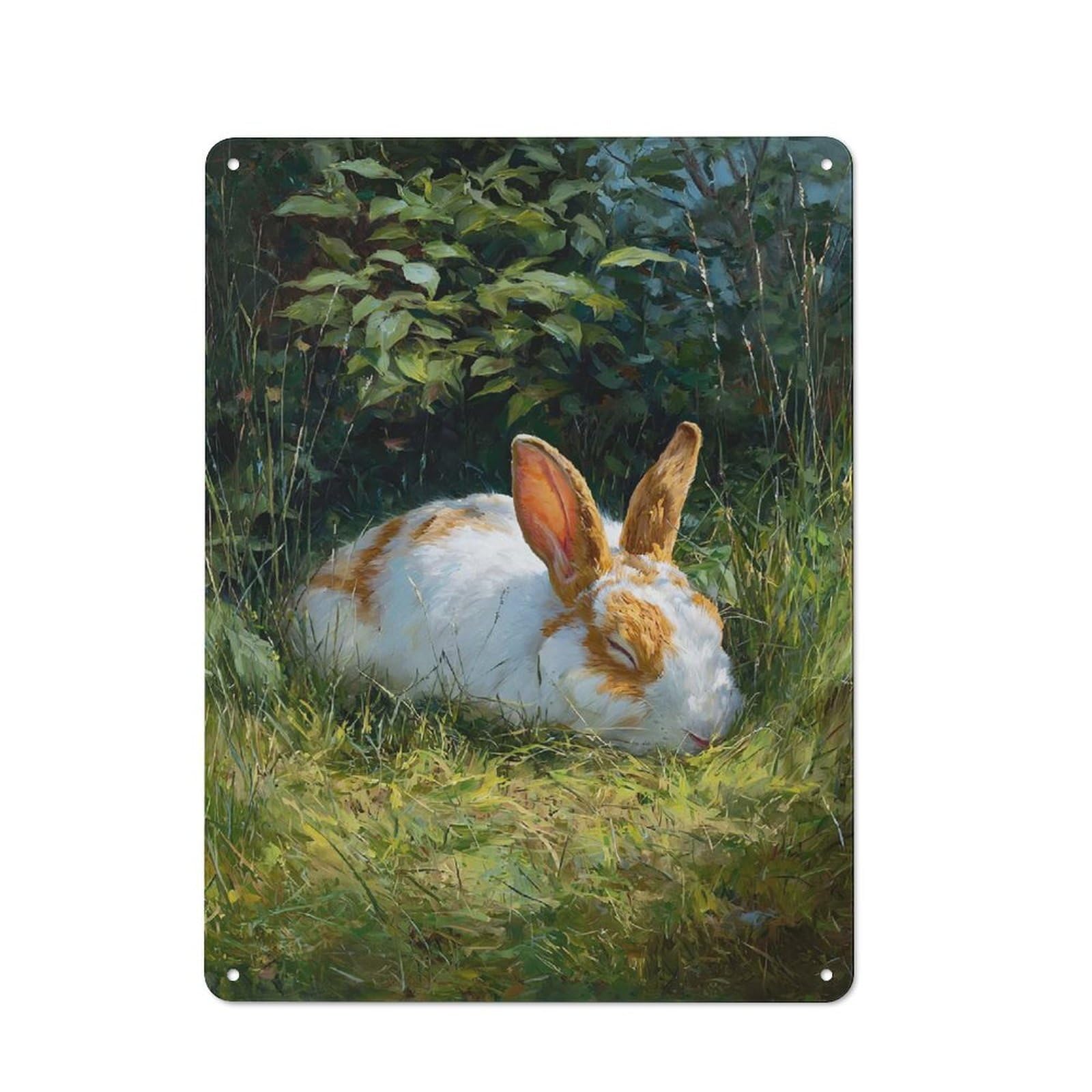Junmoney Style-14 For Garage Or Workshop, Sleeping Rabbit In Lush Greenery Rustic Metal Plaque 40X30cm, Suited To Wall Displays In Garages And Tool Rooms