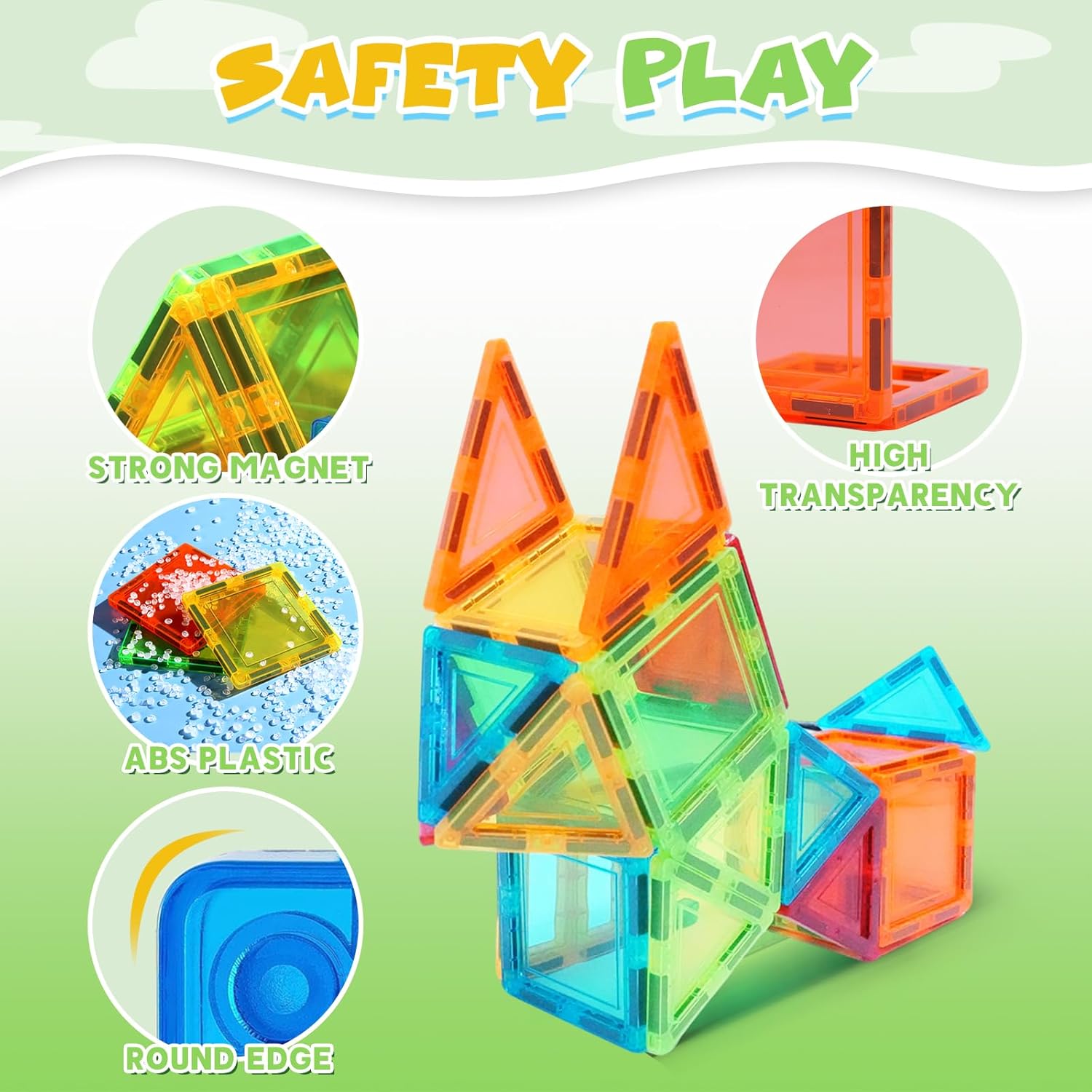 Magnetic Tiles, 60 PCS Magnetic Tiles Building Set, Educational STEM Magnets Tile Toys for Boys Kids Toddlers Ages 3 4 5 6 7 8 9+ Year Old - Image 5