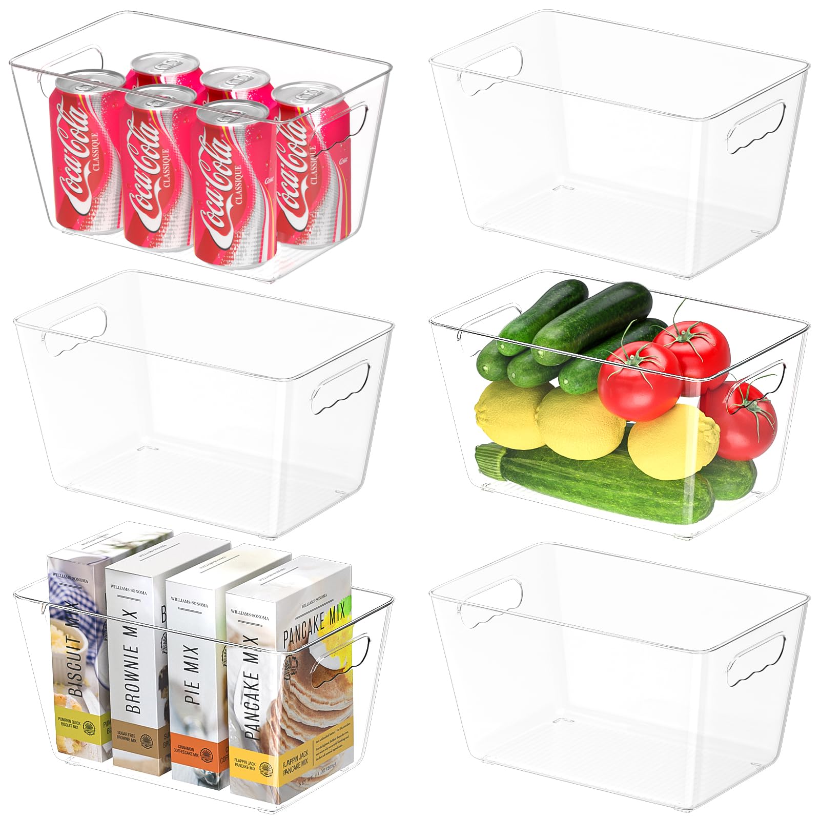 BALEINE Clear Plastic Storage Bins, Pantry Organization, BPA Free Stackable Refrigerator Organizers and Storage with Handles for Kitchen Fridge Cabinet Bathroom (6PK, 10.5x6x5)