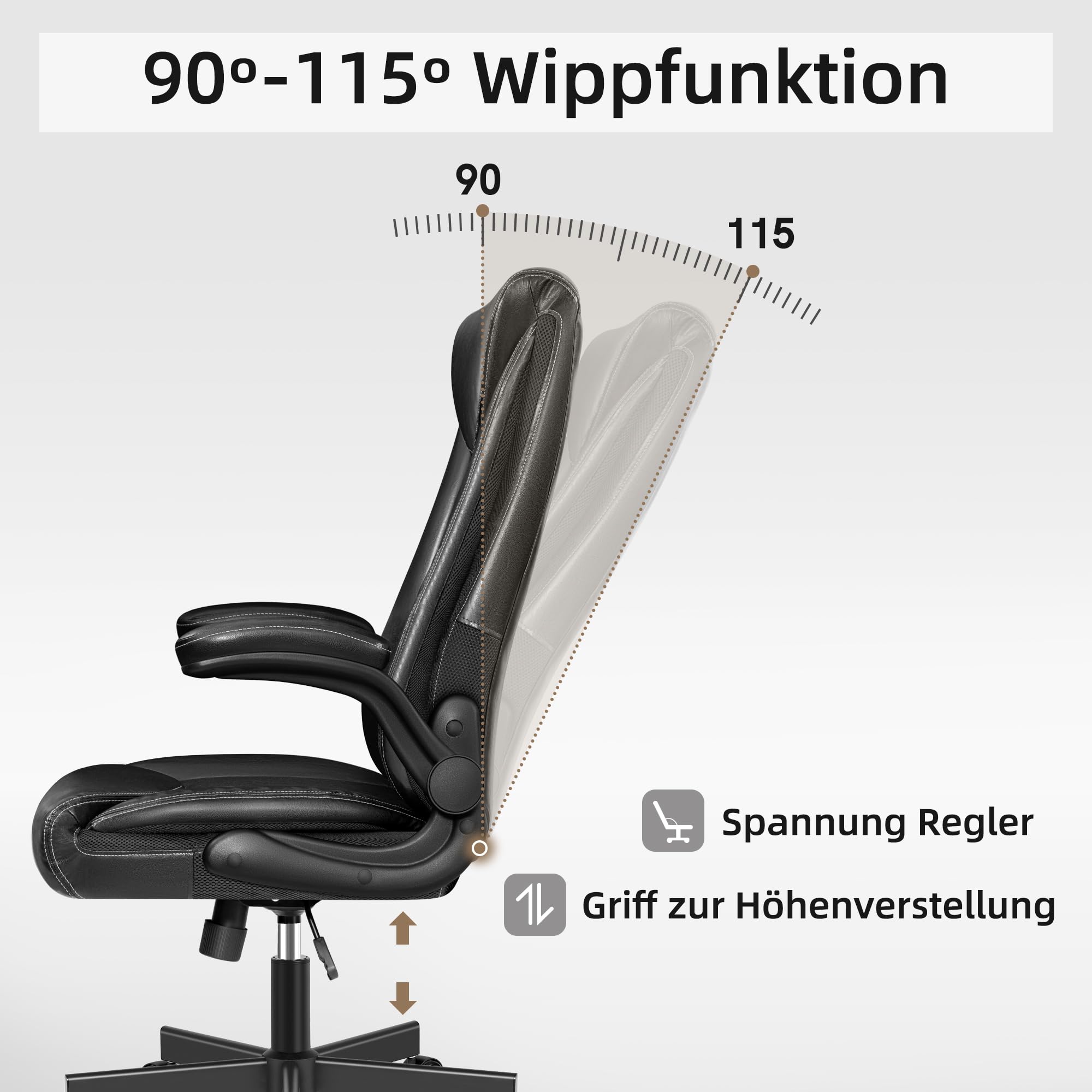 Fotel szefa, ergonomiczne krzesło biurowe z błyszczącej skóry PU, wysokie oparcie, 150 kg, krzesło do biurka z funkcją przechylania, do gabinetu, czarny