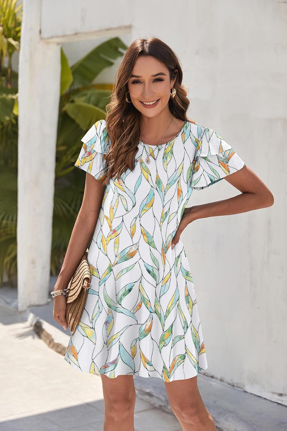 Hount Women's Summer Dresses 2026 Ruffle Sleeve Sundresses Casual Beach Mini Dresses with Pockets - Image 2