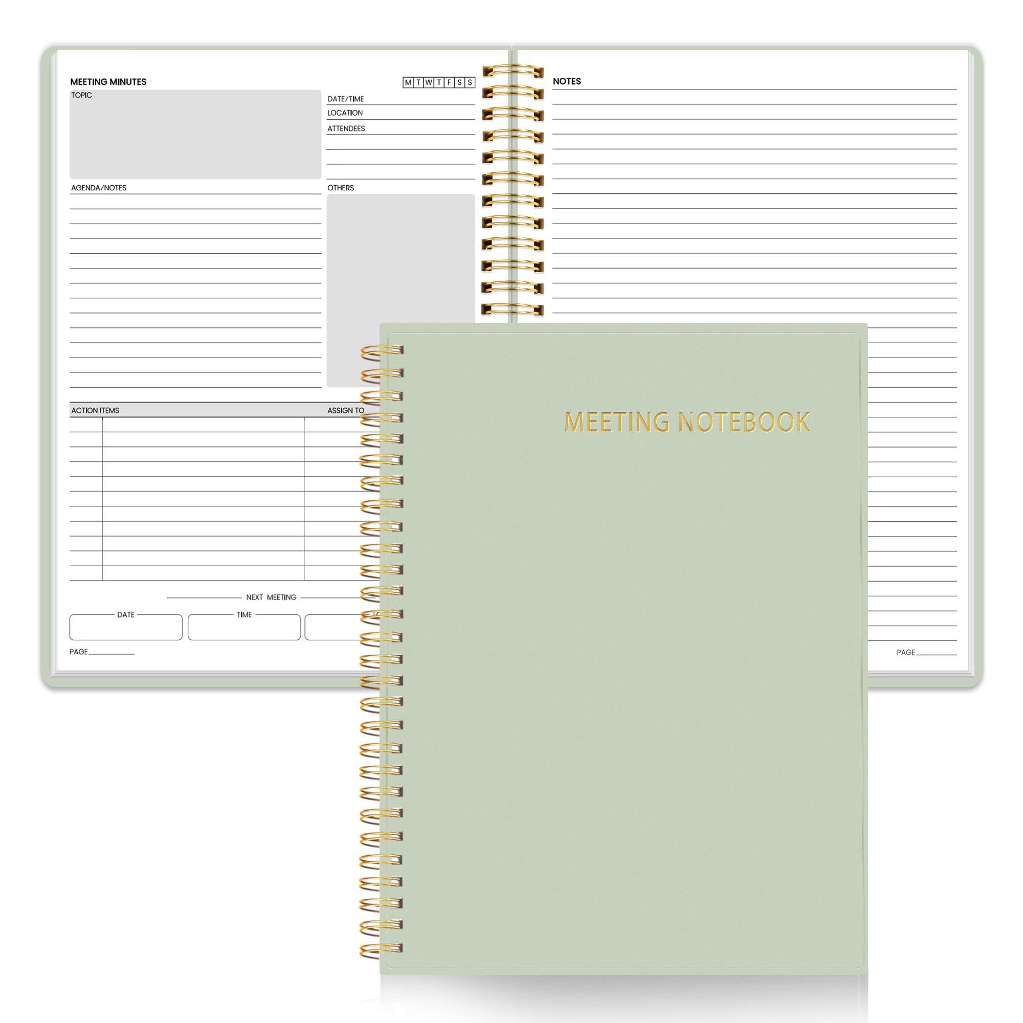 SUNEE Half Meeting Half Note - 7.5"x10" Professional Notebooks for Work - 160 Pages, B5 Size Project Planner, Spiral Meeting Agenda/Minutes Organizer