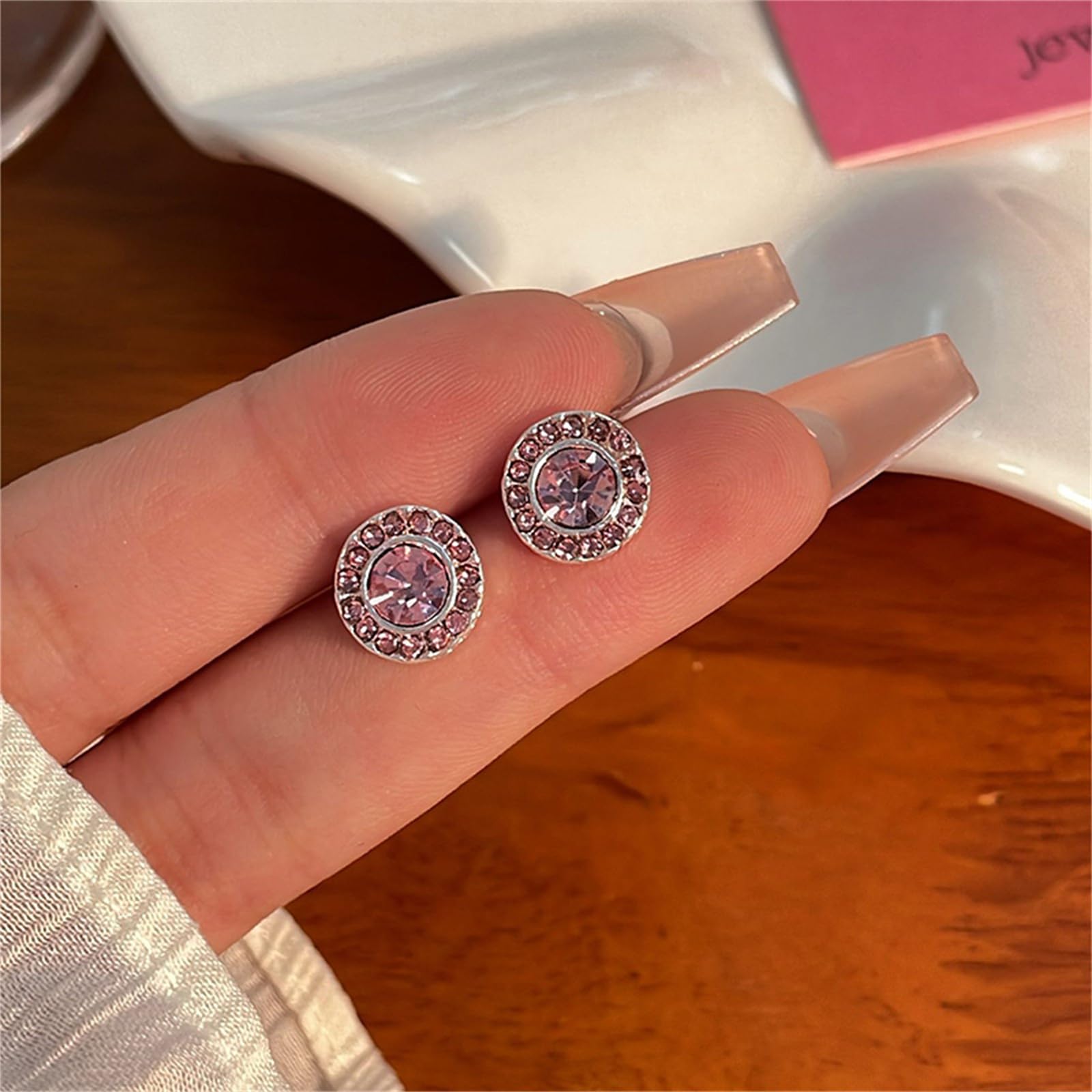 MALOYANVE Crystal Round Earrings Exquisite Sparkly Small Lightweight Circle Rhinestone Cubic Zirconia Stud Earrings Wedding Jewelry Gifts for Women