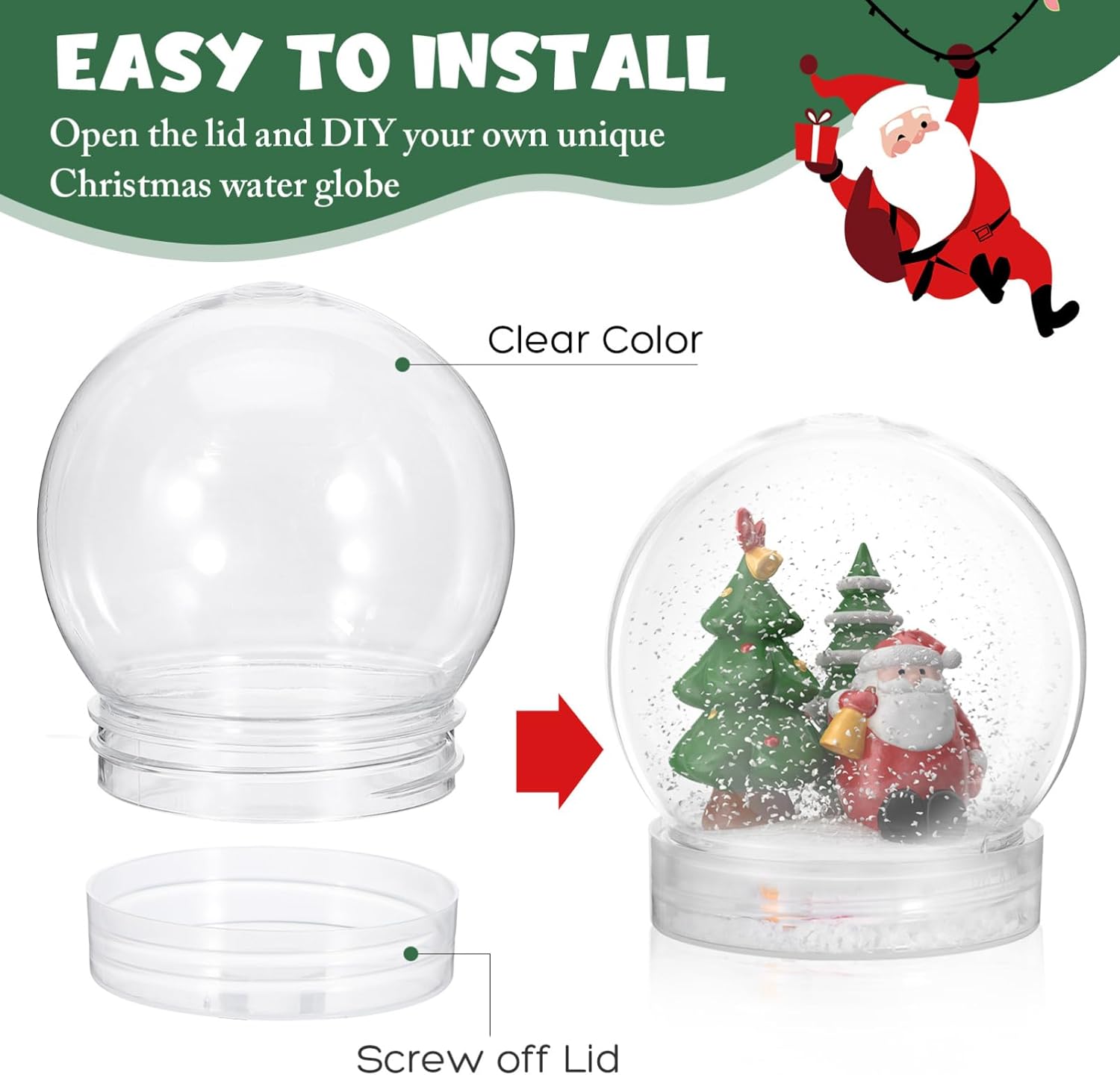 DOITOOL 40 Pack Snow Globe Jars, Clear Plastic Water Globe with Screw Off Cap, 2.36 X 2.75 Inch DIY Plastic Empty Water Jar for DIY Crafts, Christmas Home Decorations