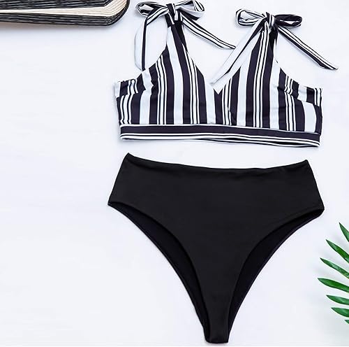 Miniatura 4 de Traje de baño Sexy de 2 piezas para mujer Traje con estampado a rayas, piezas Entrenamiento Natación Ropa Playa