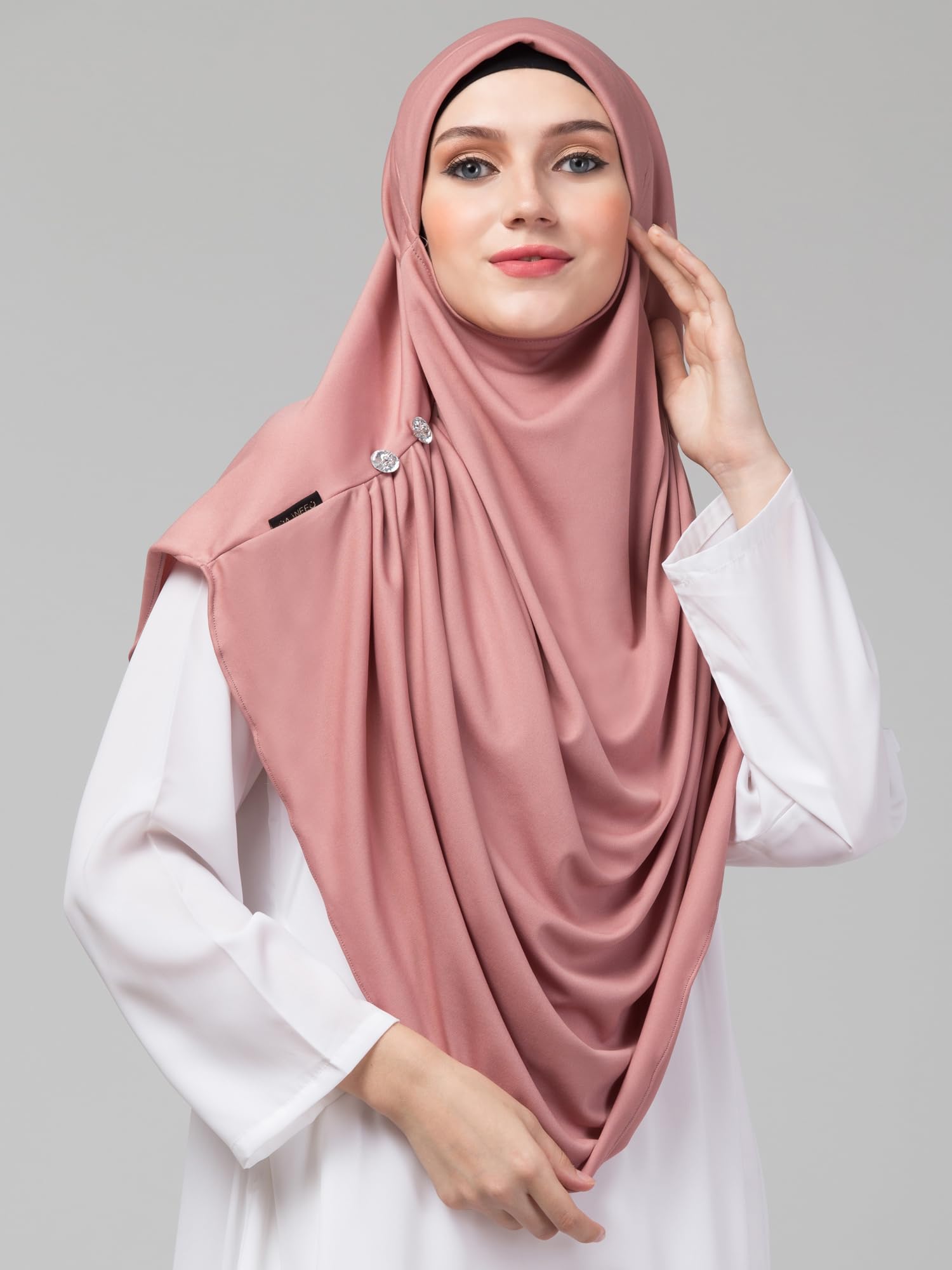 NAZNEEN Polyester Front Gather & Pleated With Cristal Stone Ready To Wear Prayer Hijab (Mouve Pink Pleated), Female 3