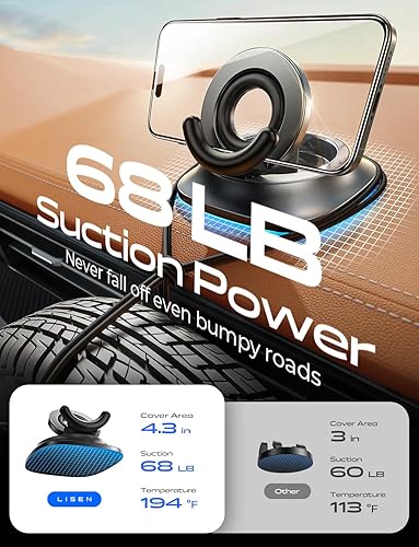 Miniatura 4 de LISEN Soporte de teléfono celular para tablero de instrumentos para automóvil base giratoria de 360 + 70 Soporte de teléfono para teléfono de