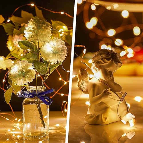 Miniatura 6 de Ariceleo Tira de luces a pilas, 6 paquetes de 6.5 pies, 20 luces LED de 6.5 pies, mini cable plateado, funciona con pilas, guirnalda de luces de