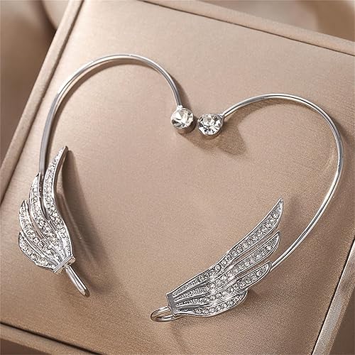 Miniatura 5 de 2 aretes de ala de cristal, mariposa, hoja de flores, trepadores para mujer, circonita brillante, oreja izquierda, clip, aretes de alas de ángel,
