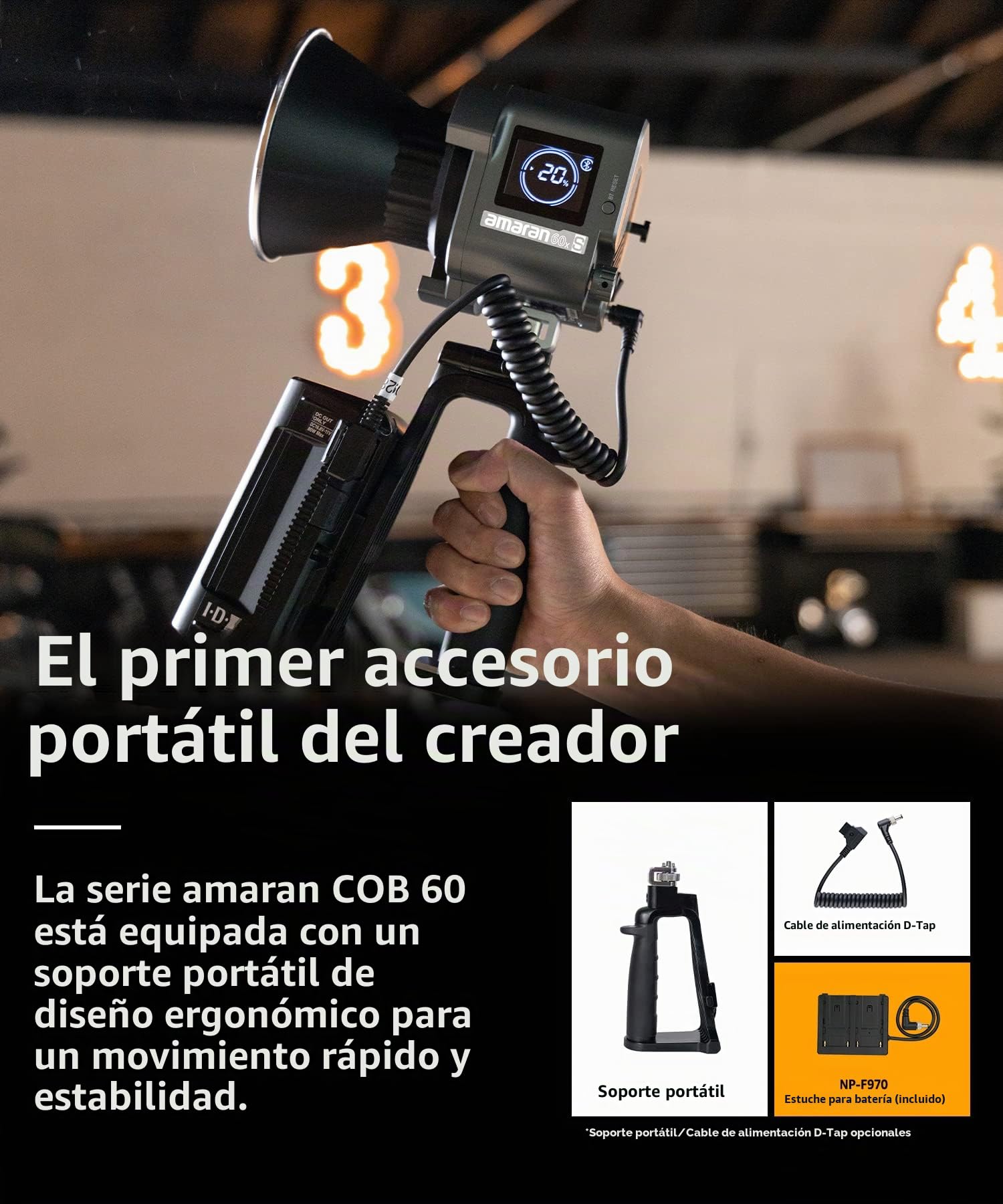 Amaran 60d S - Foco Continua LED para Fotógrafo, Estudio - Monolight Luz Puntual, 65W Luz de Video 5,600K, Soporta Control por App, Bluetooth 5.0 Mesh, Montura Bowens, Batería