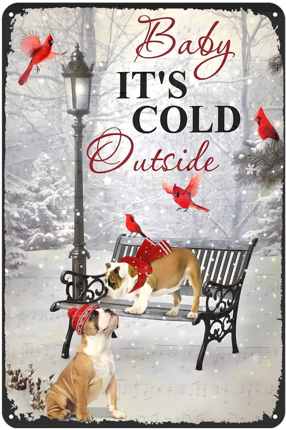 Funny Metal Sign English Bulldog，Baby It's Cold Outside Retro Decor Art Sign Home Kitchen Bar Cafe Club Cave Wall Decor Dog Tin Sign Tin Signs for Women 8x12 inch
