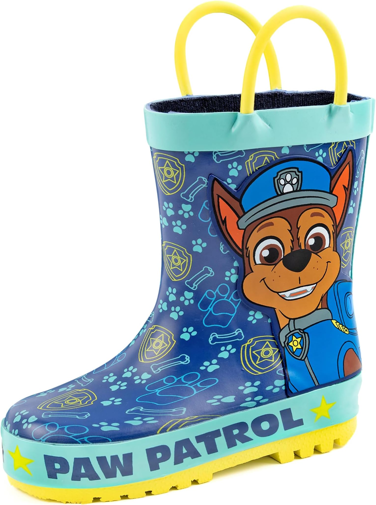 Boys Wellies | Blue Rain Wellington Boots for Kids | Chase the Rescue Pup Cartoon Police Dog Fun | Toddlers Water Resistant Walking Shoes with Pull Handles | Merchandise Gift for Children